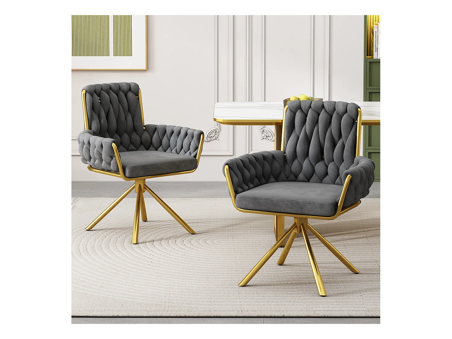 Poltrona in velluto - Sedia girevole con gambe di sostegno in metallo - Grigio