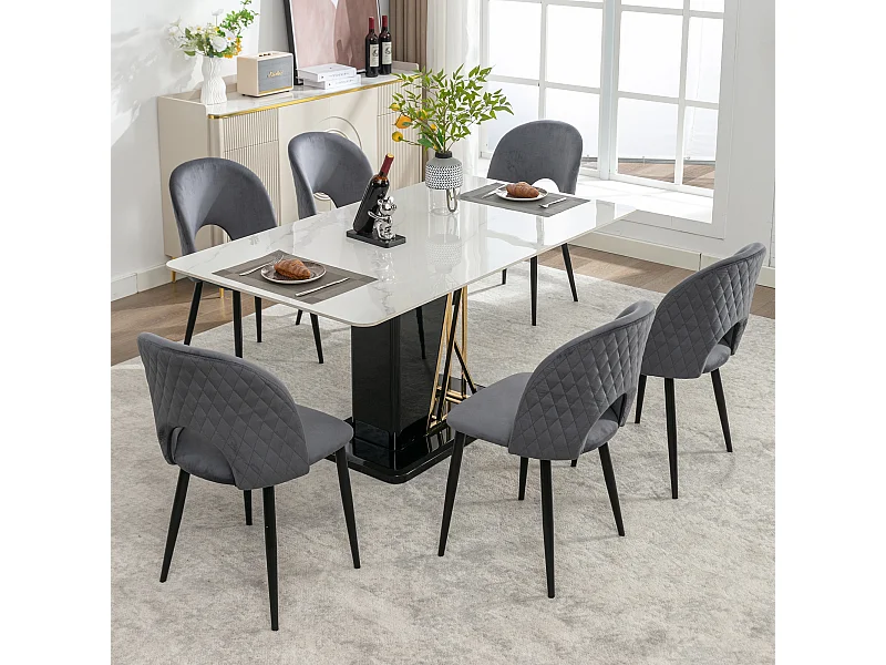 Lot de 6 Chaise de salle à manger rembourrée, assise en Velours, structure Métallique - Gris