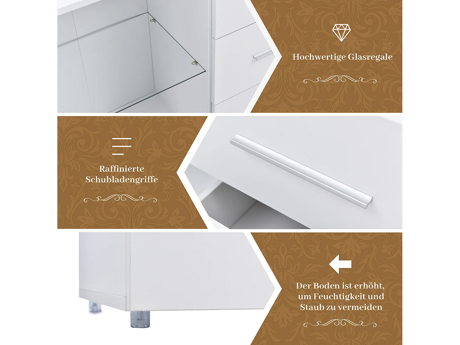 Meuble TV blanc avec 2 tiroirs, 2 étagères et LED - 140x35x70 cm