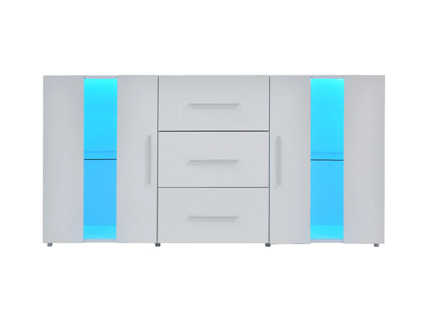 Meuble TV blanc avec 2 tiroirs, 2 étagères et LED - 140x35x70 cm