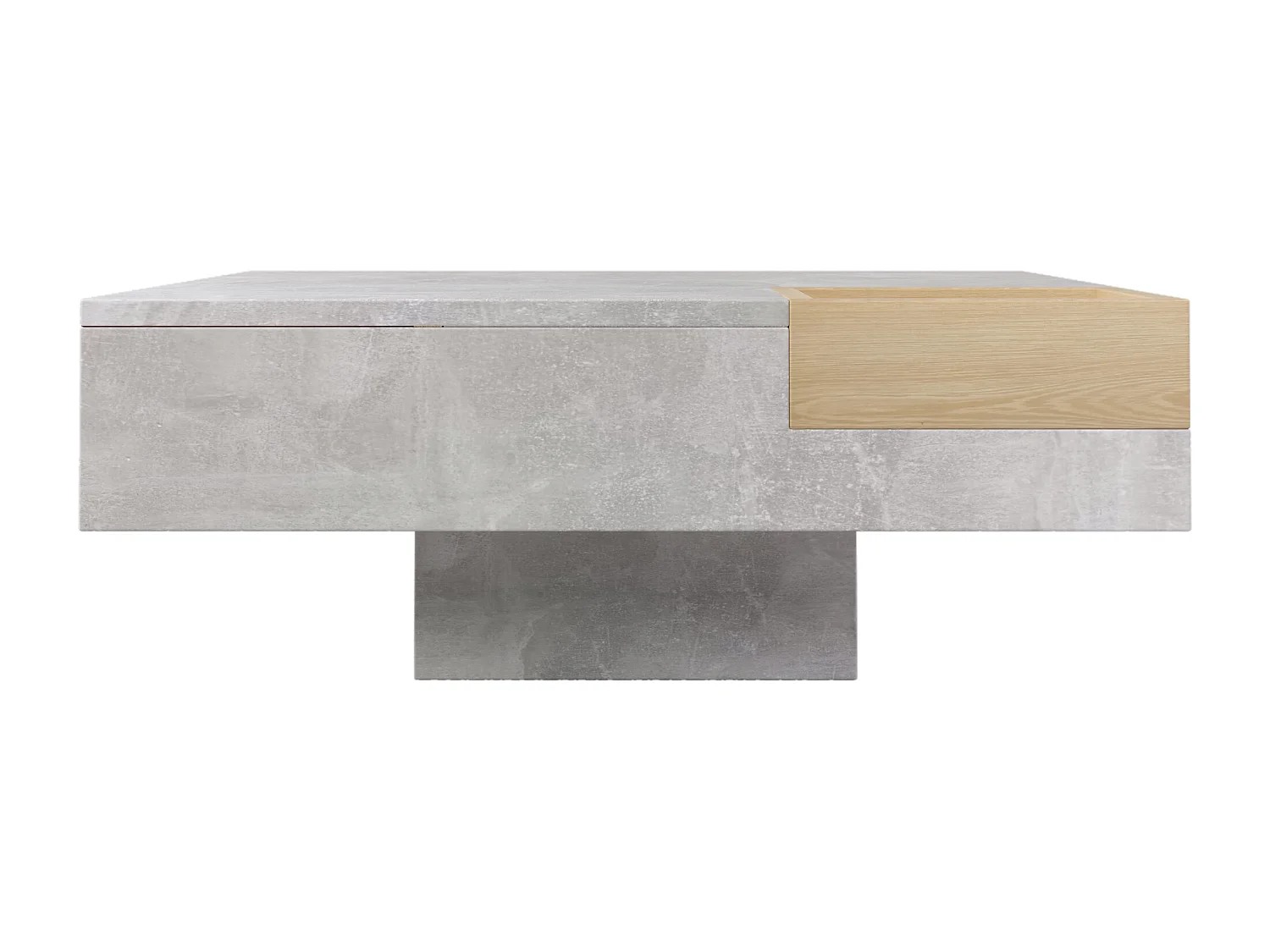 Mesa de centro fija de hormigón macizo 72x72x30 cm con caja de almacenamiento de madera extraíble - Gris