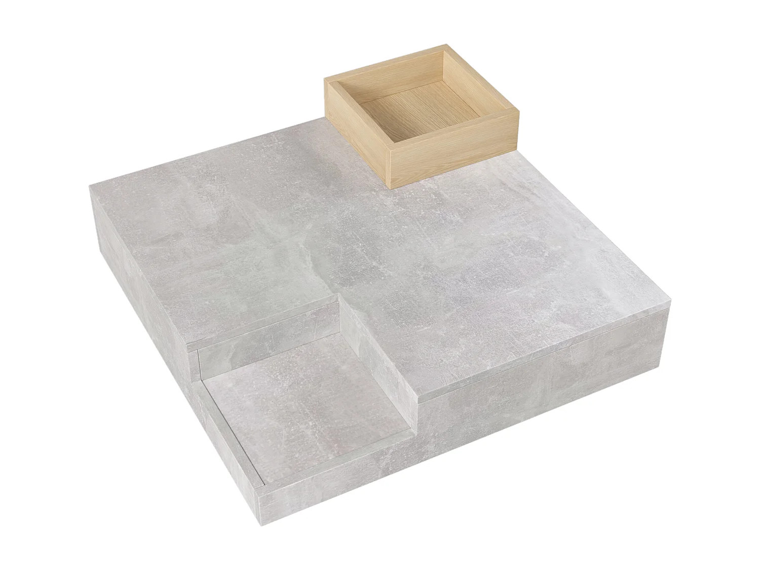 Table Basse Fixe 72x72x30 cm solide en béton avec un boîte de rangement amovible en bois - Gris