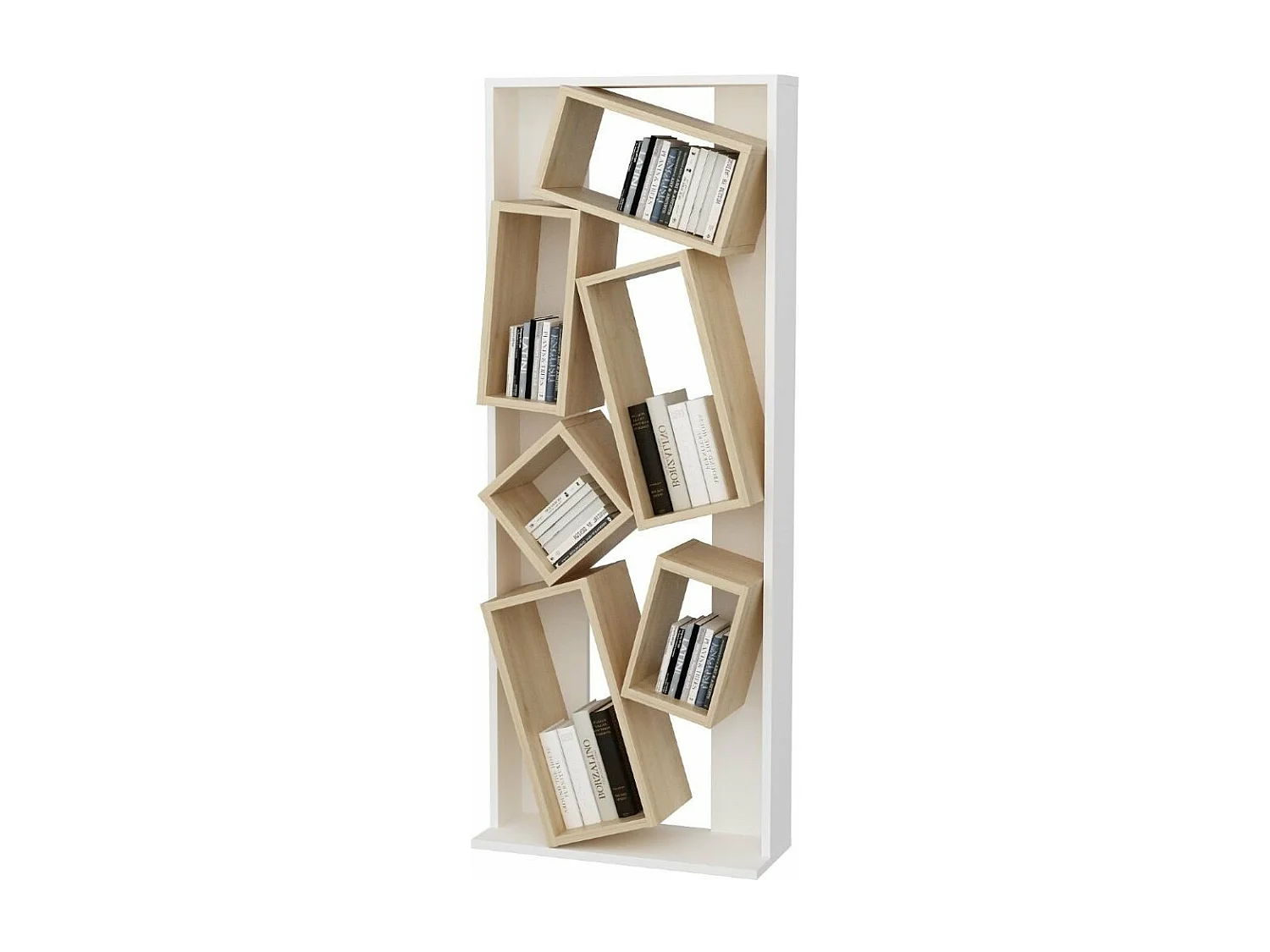 Etagère 6 tablettes blanc et décor chêne L63 cm - Carmen