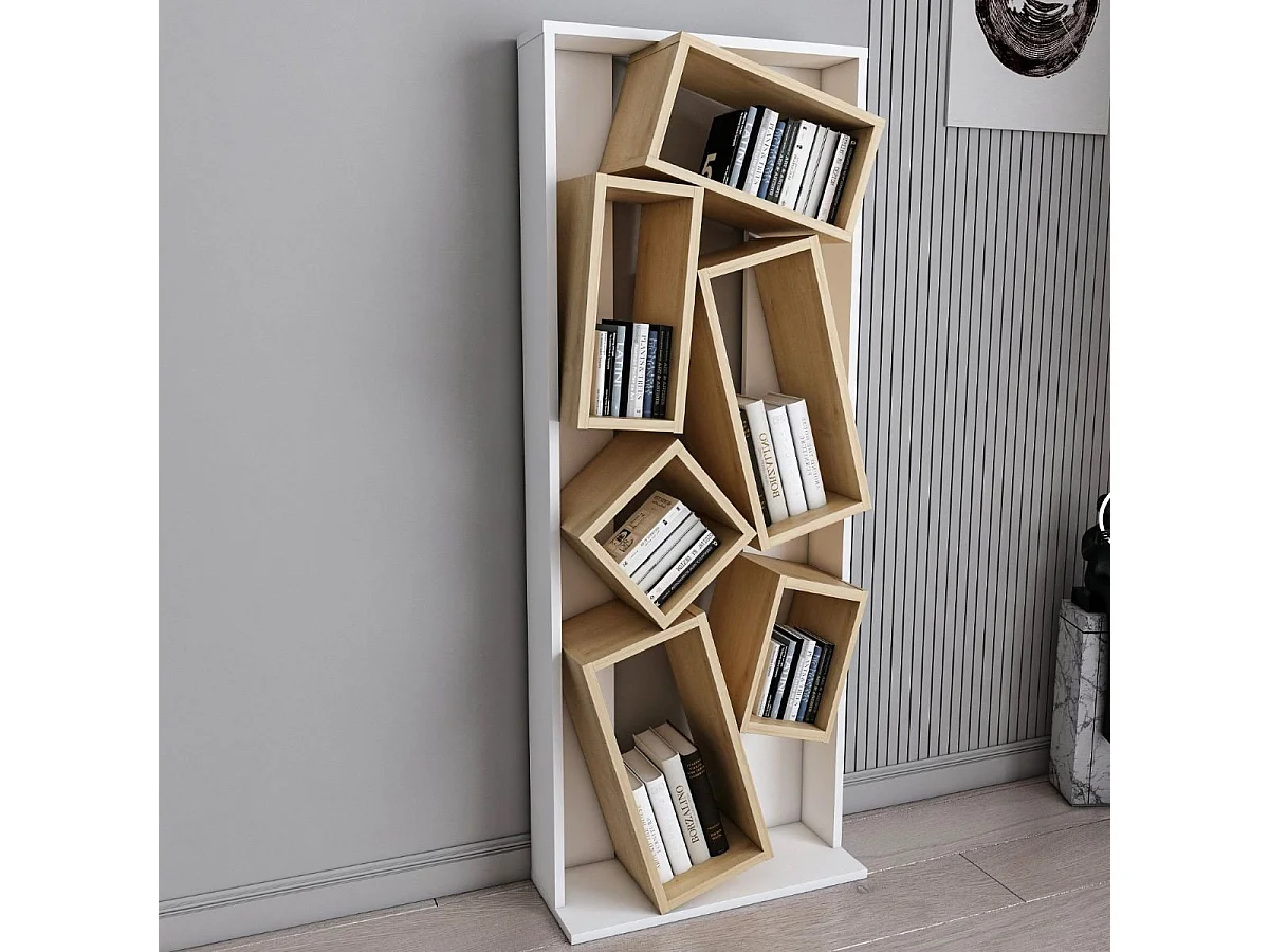 Etagère 6 tablettes blanc et décor chêne L63 cm - Carmen