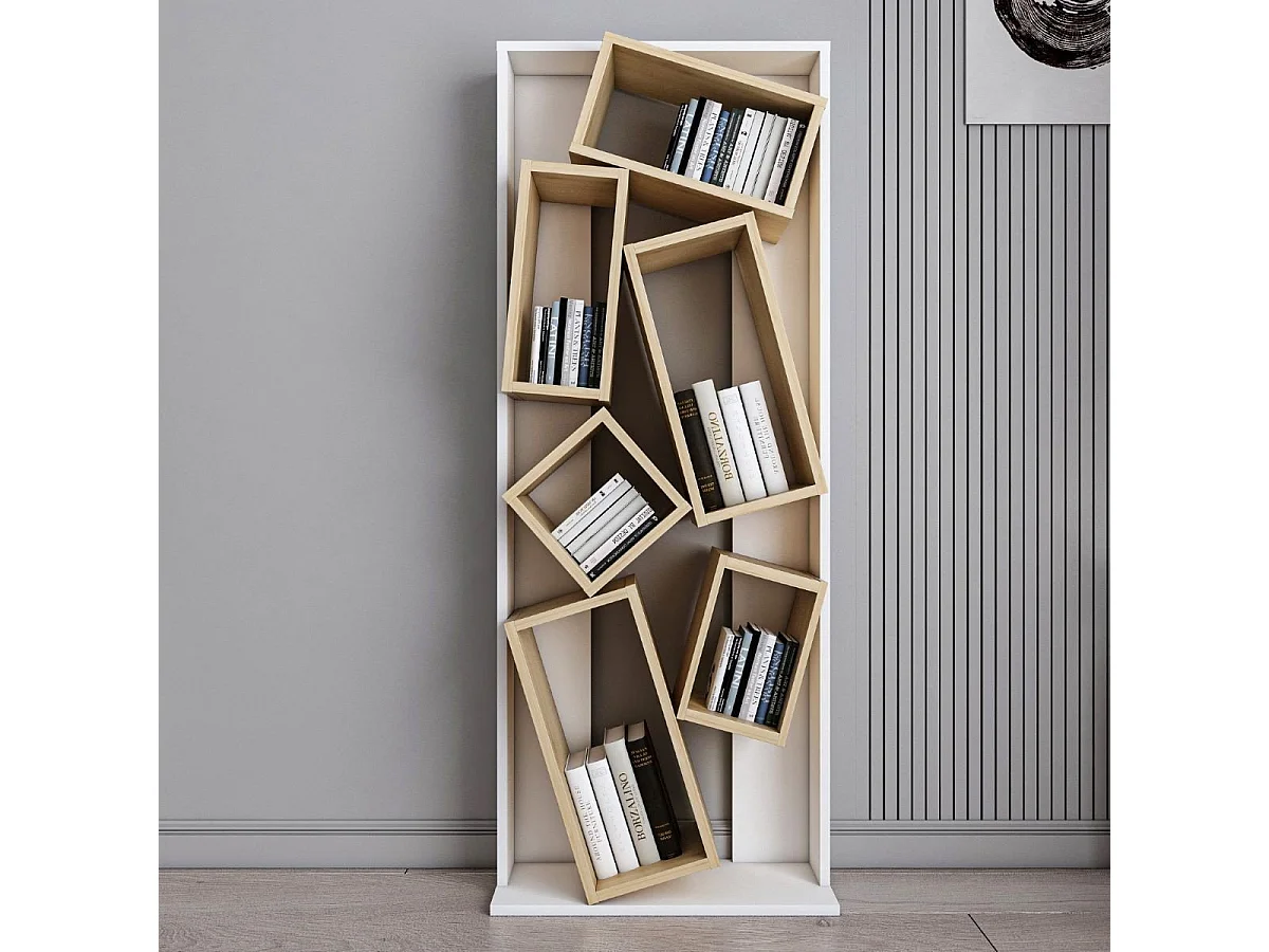 Estante elegante – 63 x 153,6 x 24 cm – branco e carvalho – painel de partículas revestido em melamina