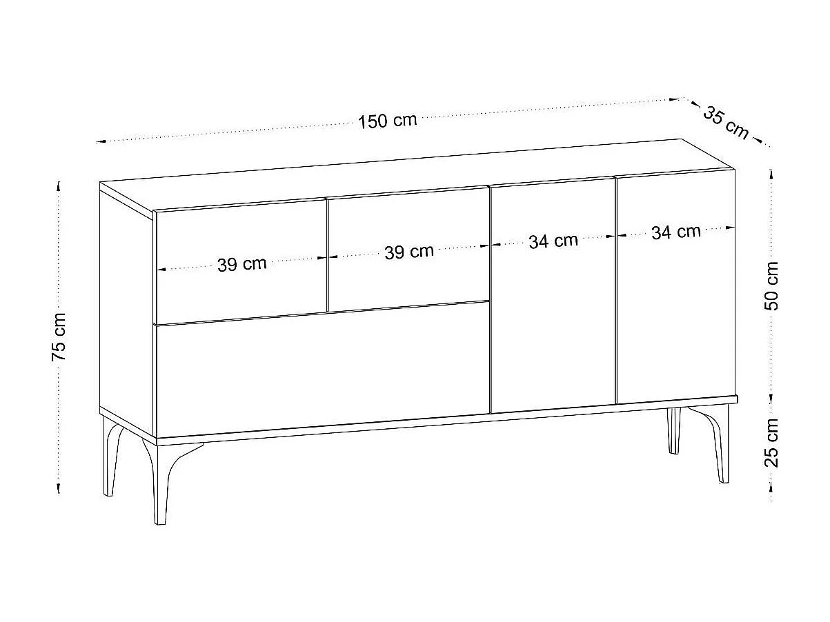 Aparador – 150 cm de Largura – Branco e Preto – 100% Aglomerado Revestido em Melamina