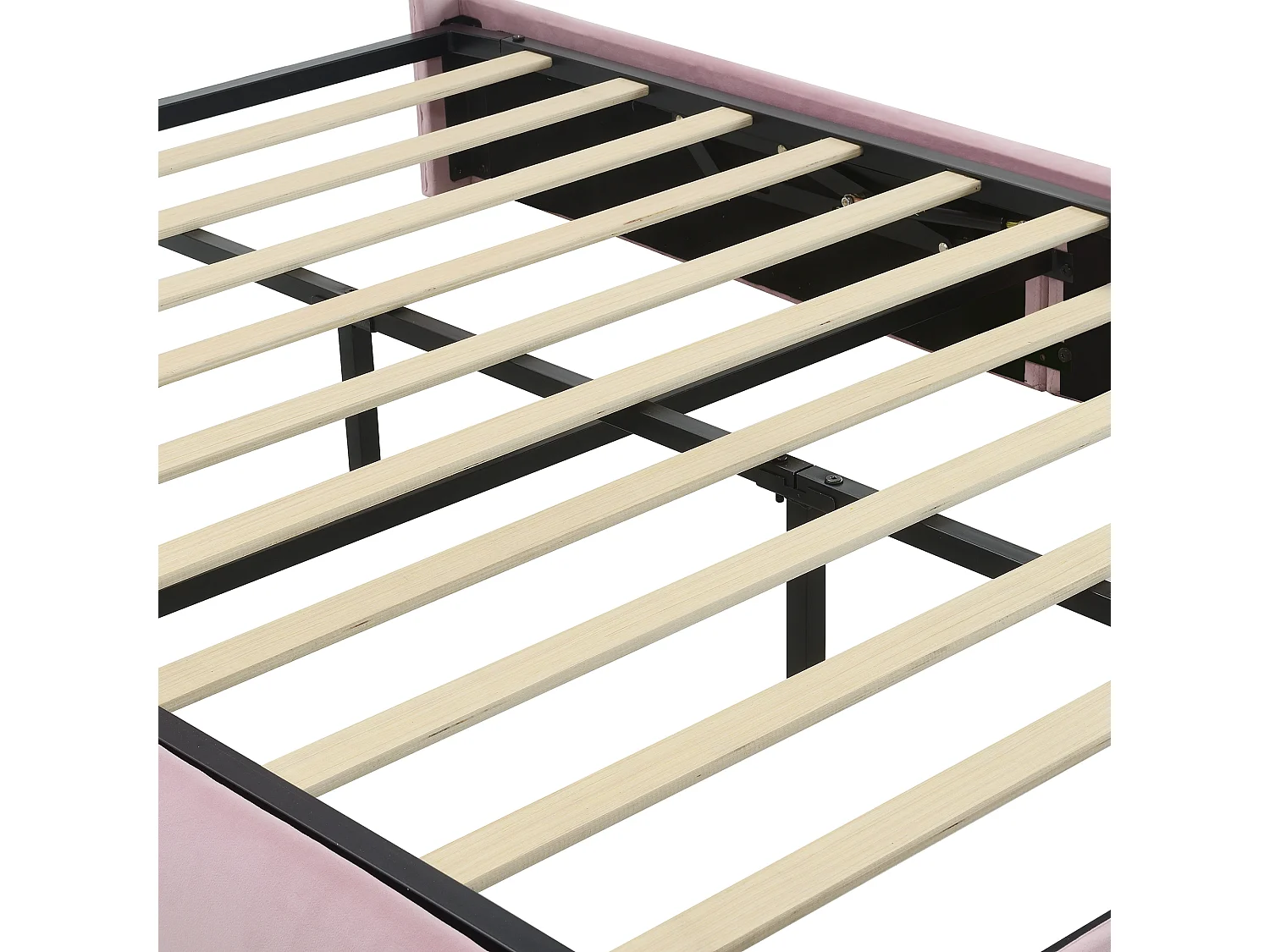 Lit enfant 140x200 cm rembourré en velours - oreille de lapin avec LED réglable - avec 2 tabourets de rangement - Rose