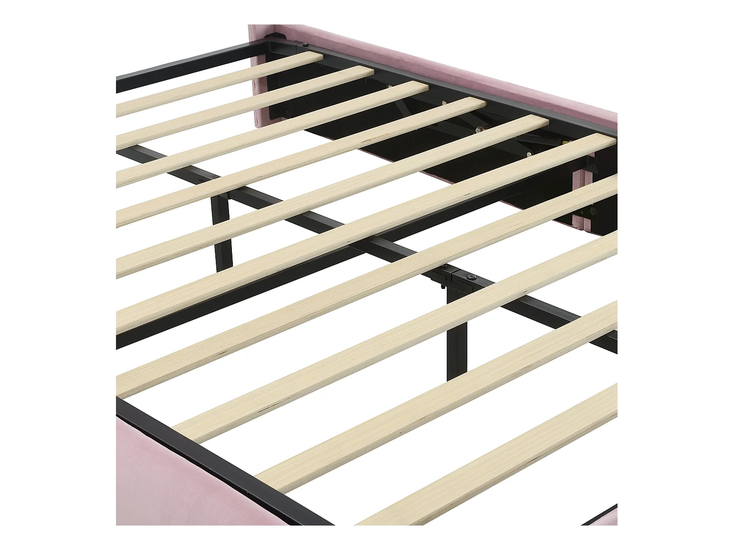 Kinderbett 140x200 cm, gepolstert mit Samt – Hasenohr mit verstellbarer LED – mit 2 Aufbewahrungshockern – Rosa