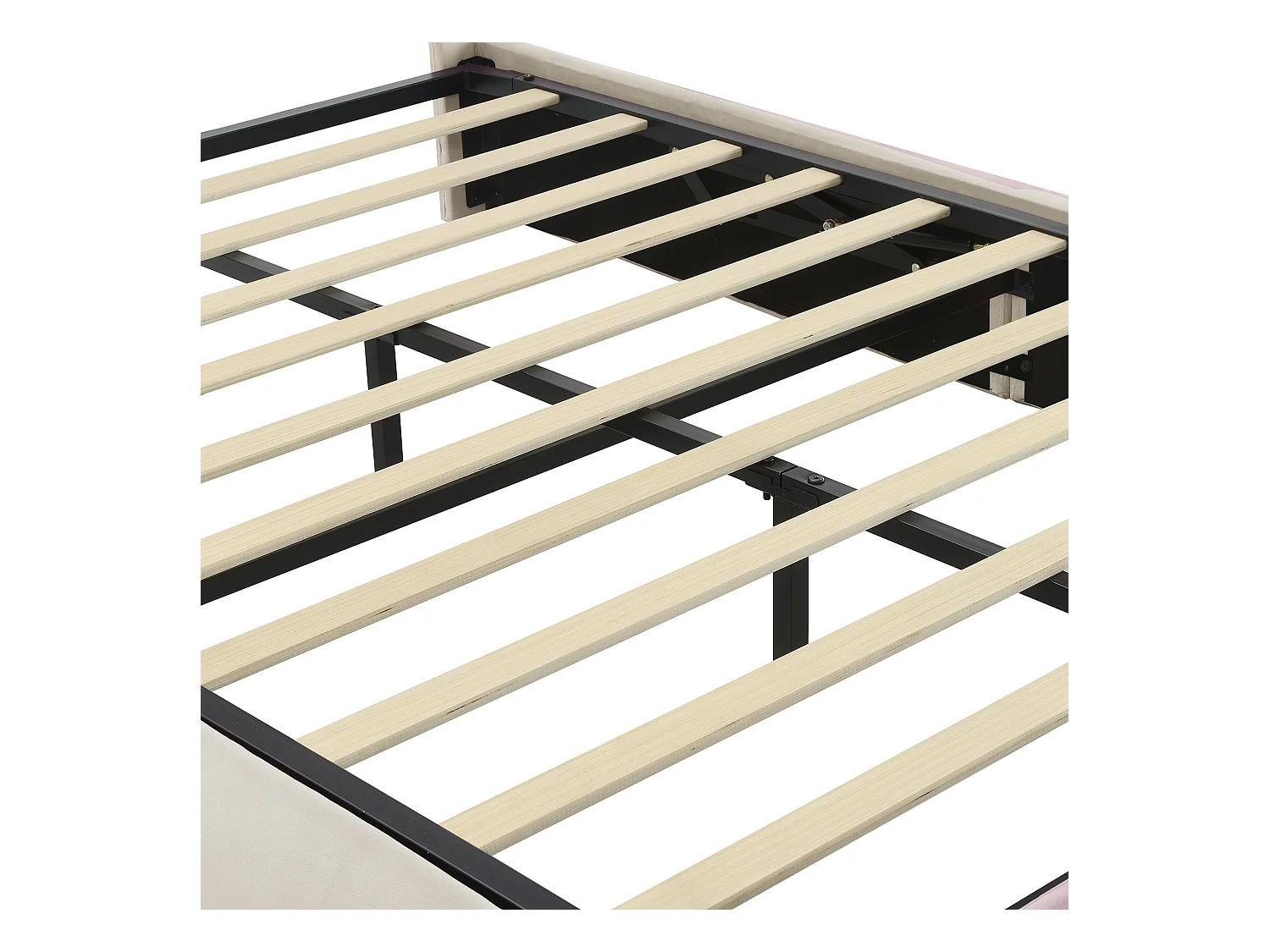 Cama infantil 140x200 cm acolchada de terciopelo - oreja de conejo con LED regulable - con 2 taburetes con almacenaje - Beige