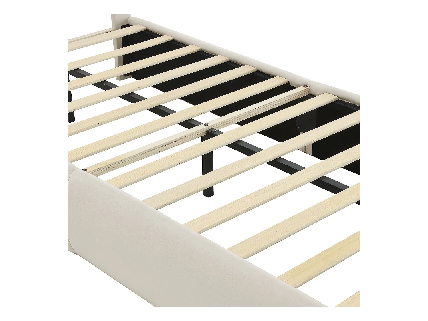 Cama infantil 90x200 cm acolchada en terciopelo - oreja de conejo con LED regulable - con 2 taburetes con almacenaje - Beige