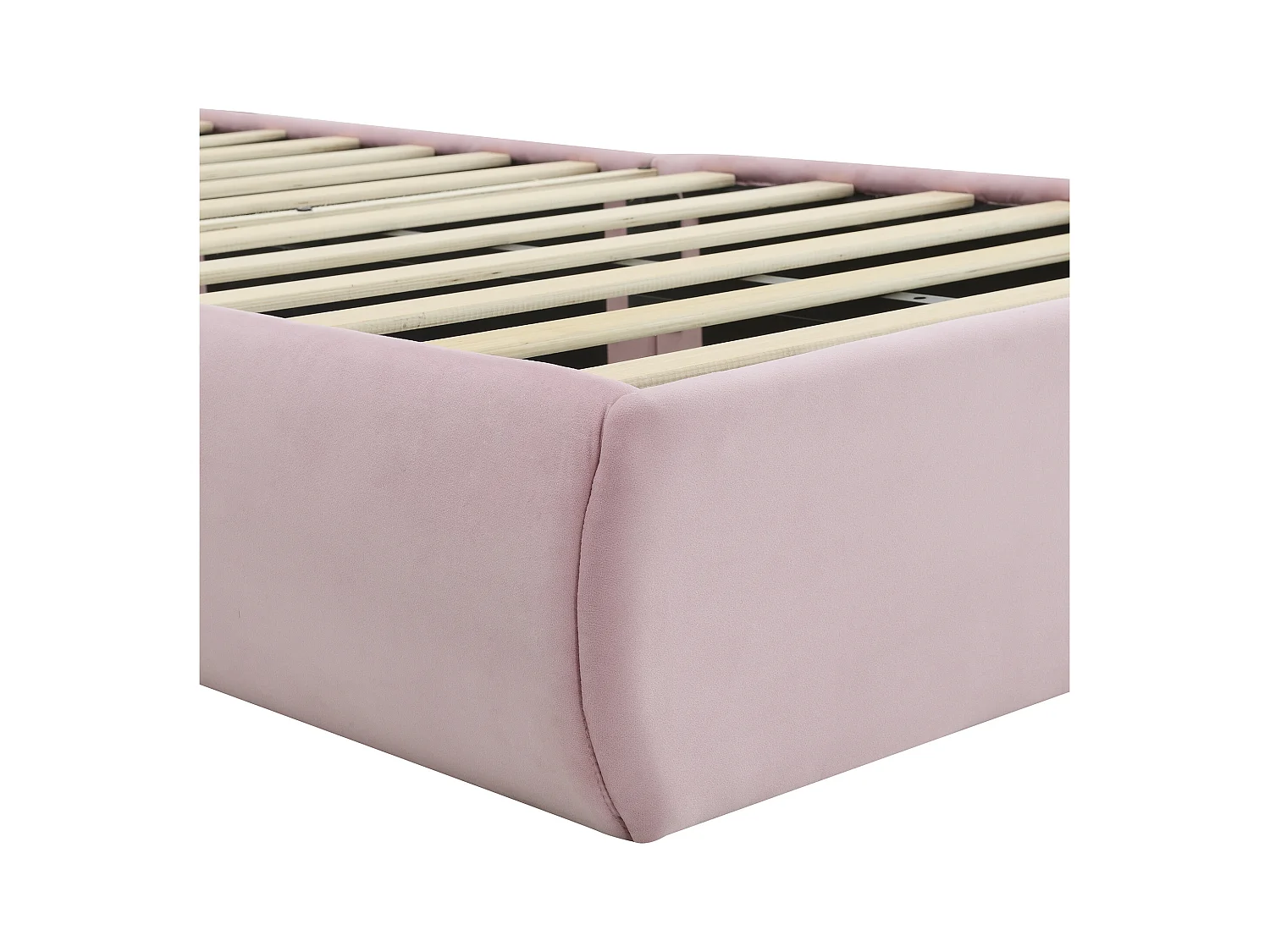 Kinderbett 90x200 cm, gepolstert mit Samt – Hasenohr mit verstellbarer LED – mit 2 Aufbewahrungshockern – Rosa