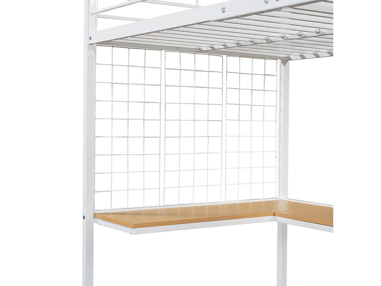 Litera 90x200 cm - con escritorio y armario - de hierro y tableros de partículas - Blanco