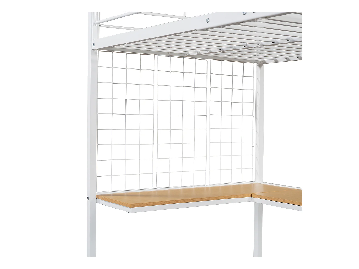 Lit superposé 90x200 cm - avec bureau et armoire - en fer et panneaux de particules - Blanc