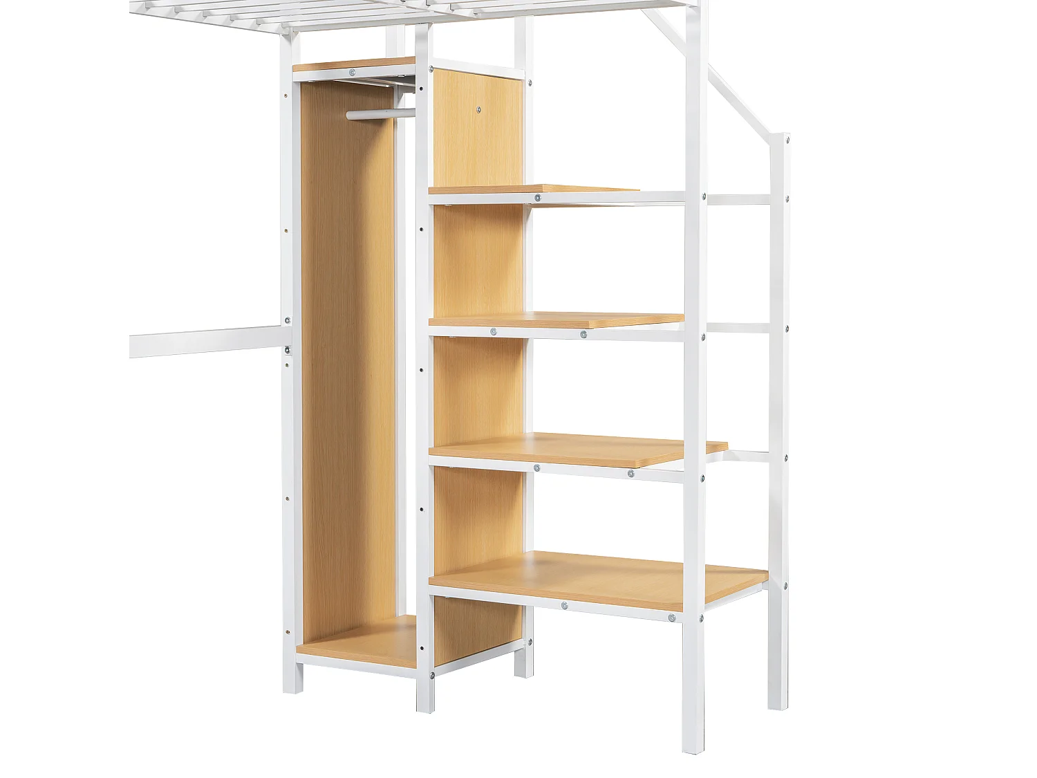 Lit superposé 90x200 cm - avec bureau et armoire - en fer et panneaux de particules - Blanc