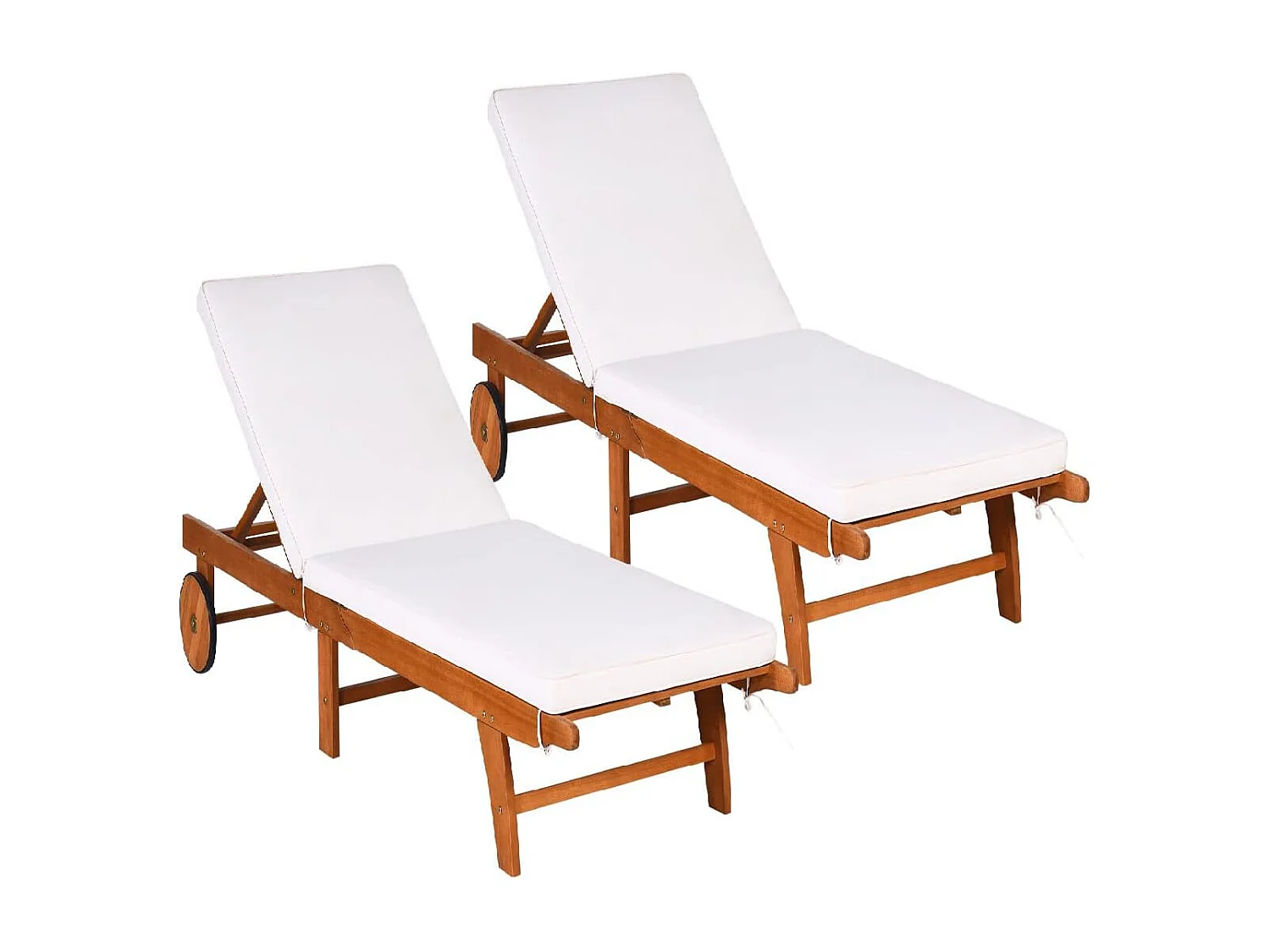 Bains de Soleil Pliable-Bois d'Eucalyptus/Chaise Longue avec Coussin à Roulettes-Dossier Réglable sur 6 Positions-Charge Max 160KG (2 pièces)