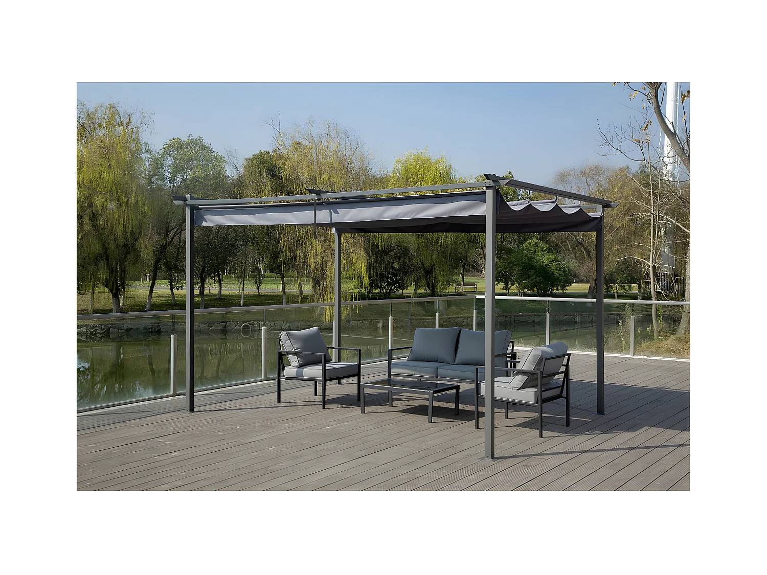 Pergola avec toit rétractable - 3 x 4 m - Gris