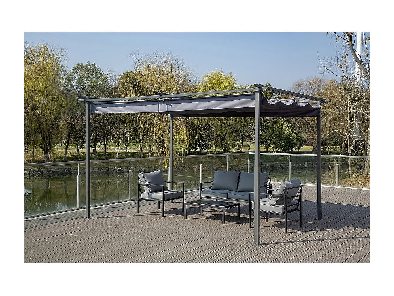 Pergola avec toit rétractable - 3 x 4 m - Gris