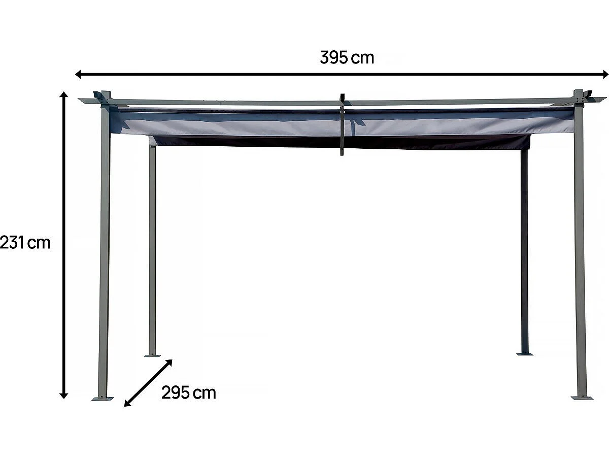 Pergola en métal avec toit rétractable - 3 x 4 m - Gris