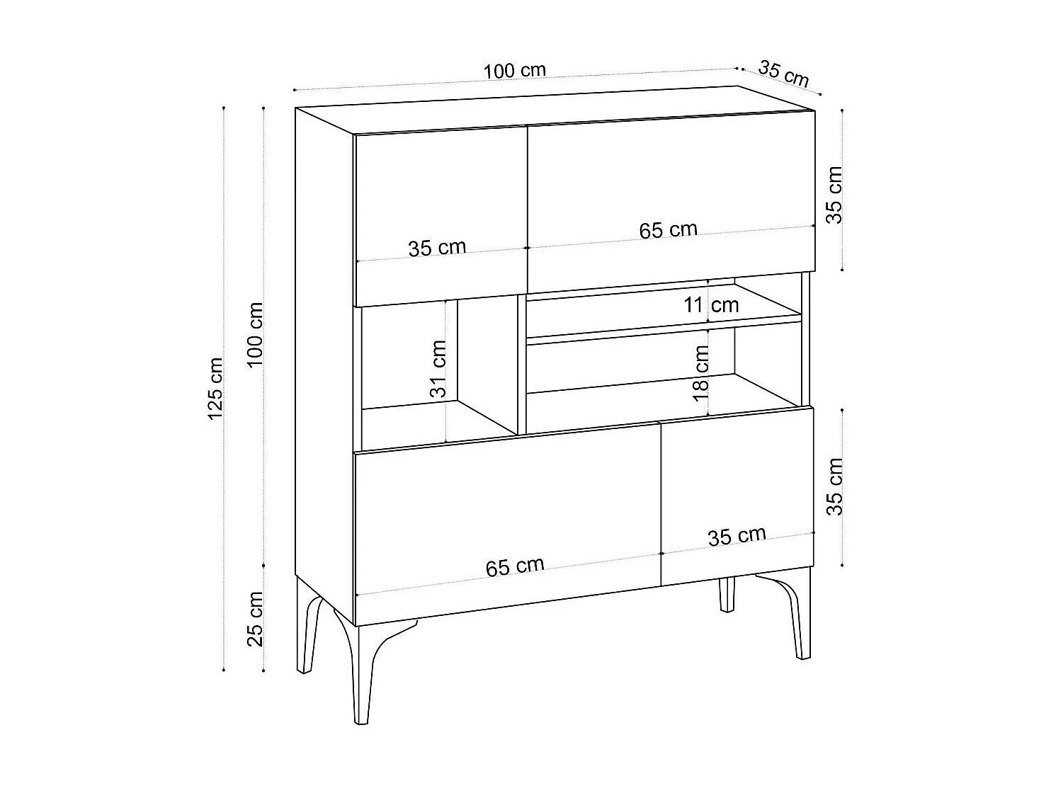 Buffet 3 nissen en 4 deuren eiken saffier decor H125 cm - Krista