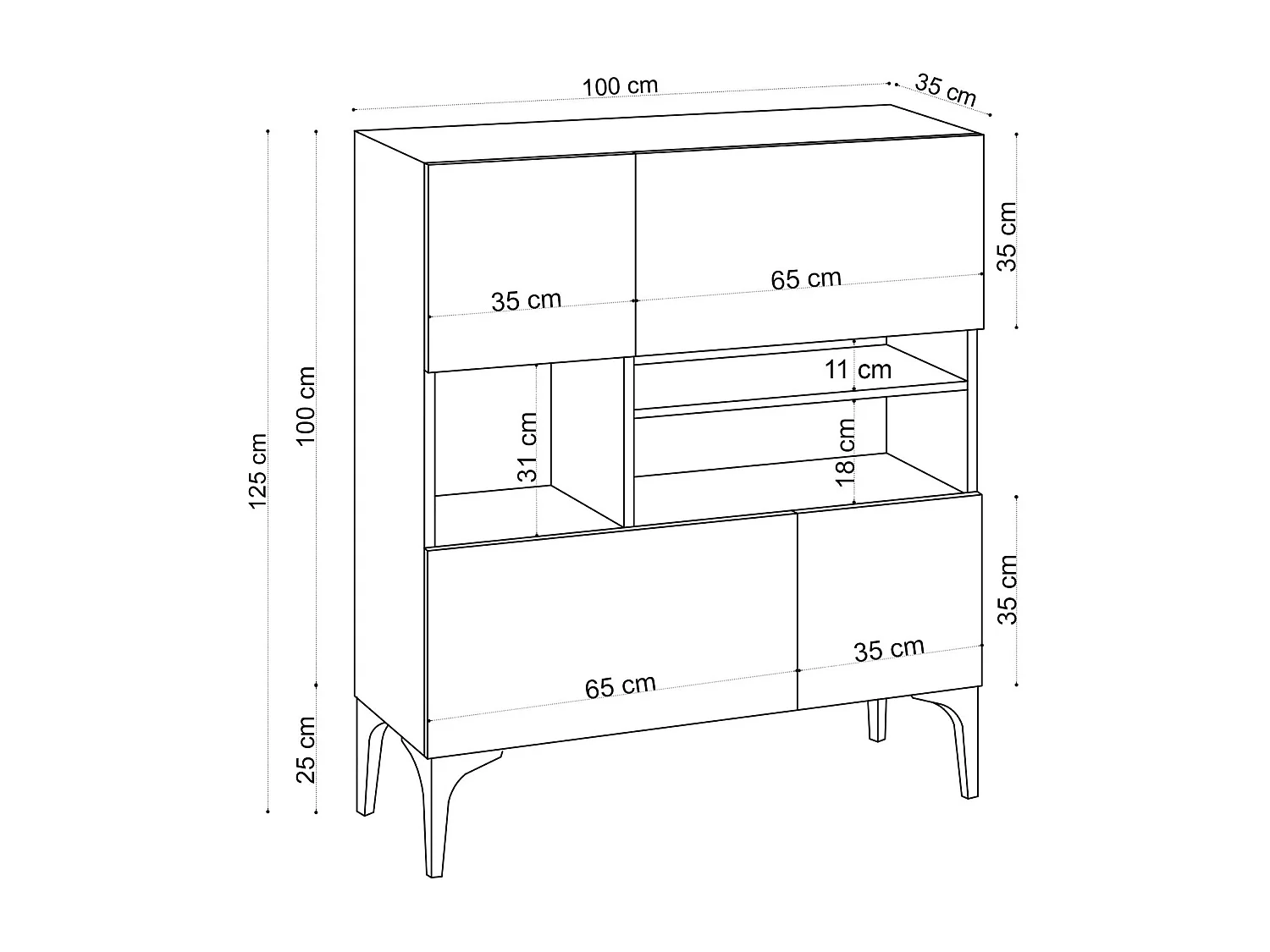 Buffet 3 nissen en 4 deuren eiken saffier decor H125 cm - Krista