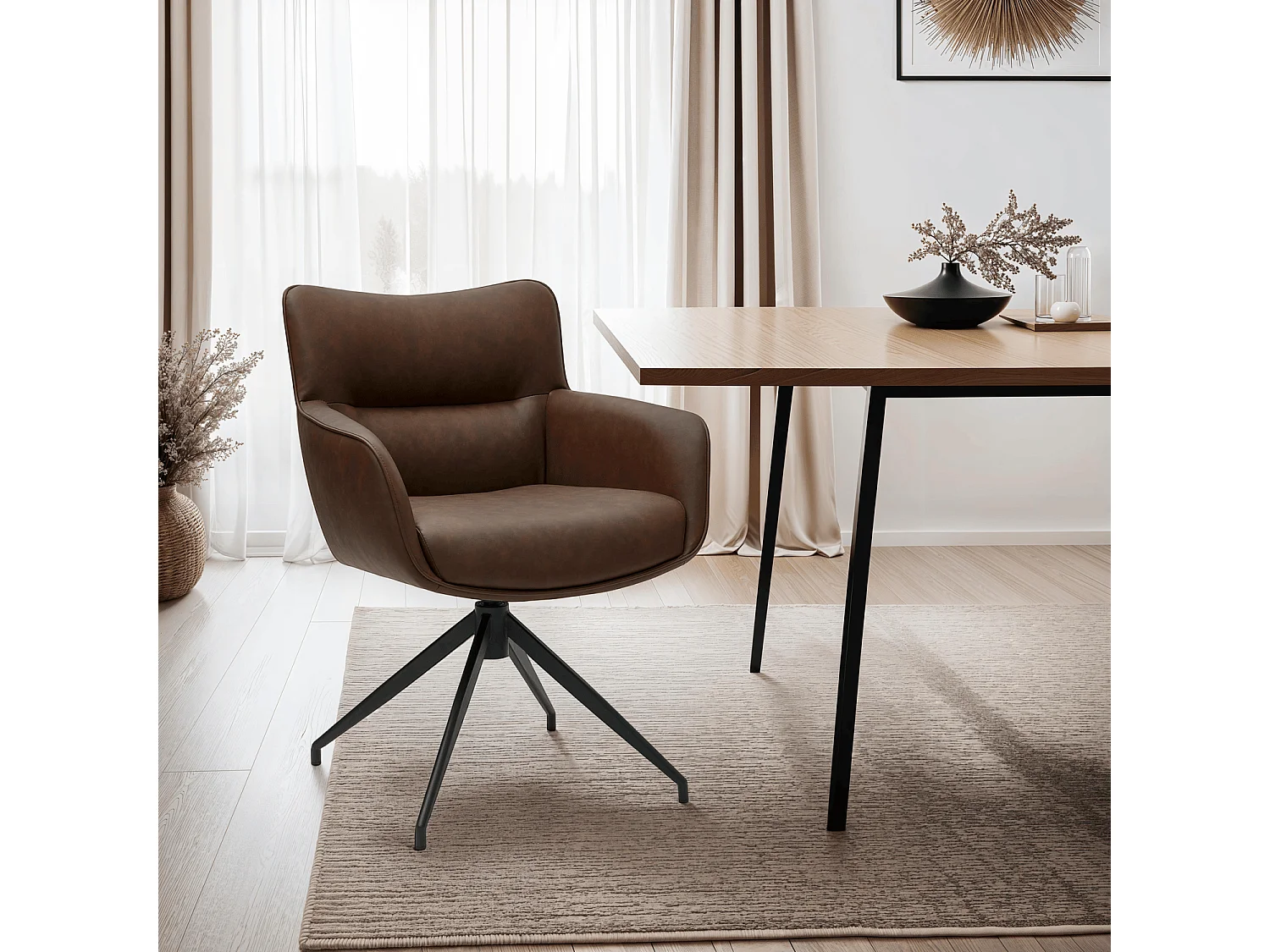 Esszimmerstuhl Drehbar 2er Set Jessica - Kunstleder & Metall - Braun
