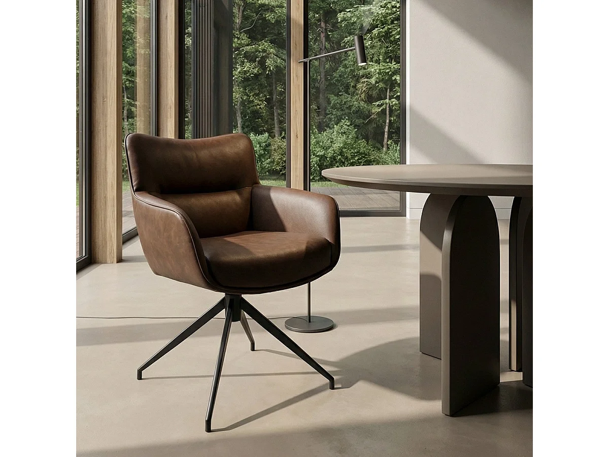 Lot de 2 chaises avec accoudoirs Jessica - Simili et métal - Marron