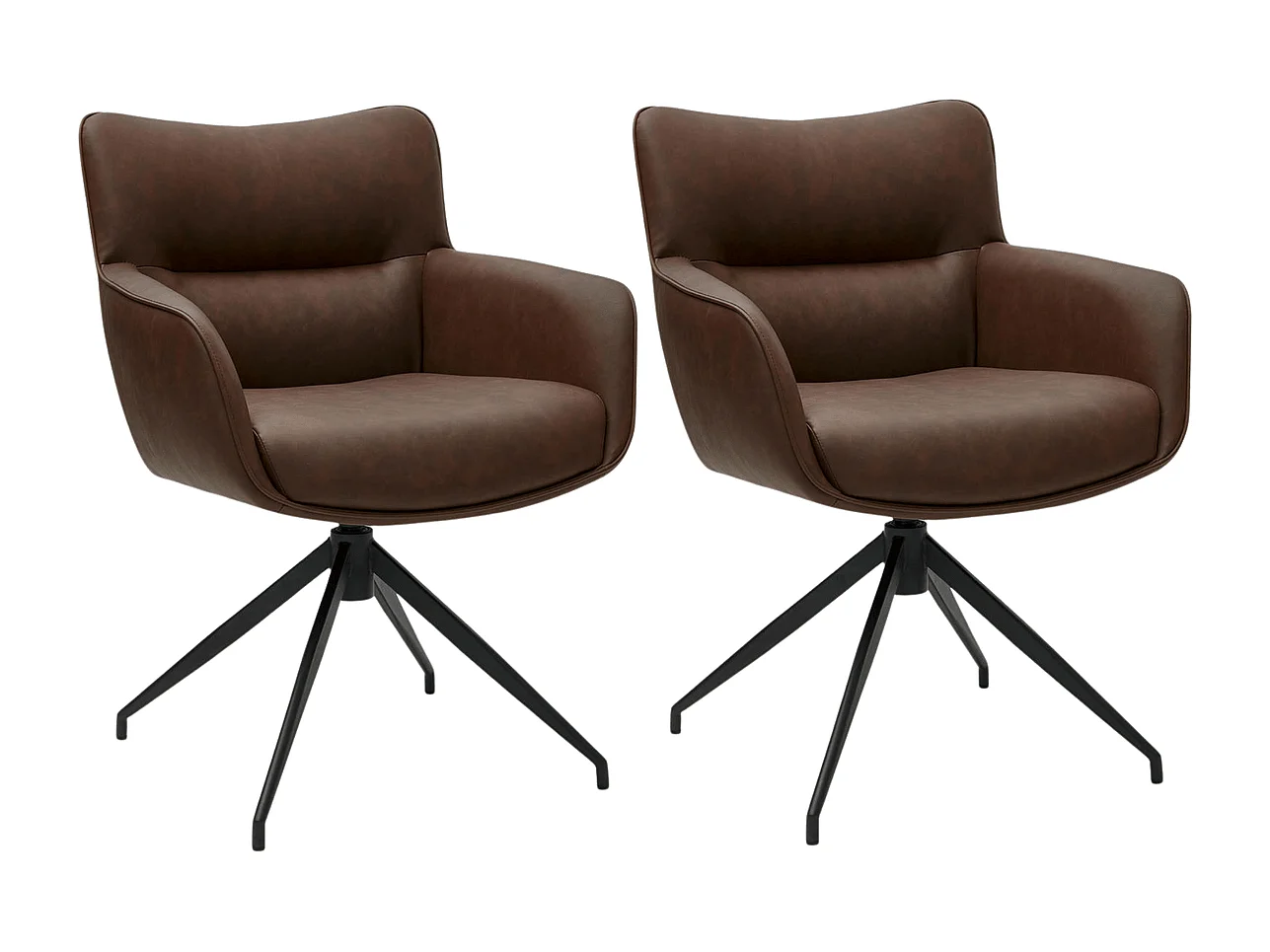 Esszimmerstuhl Drehbar 2er Set Jessica - Kunstleder & Metall - Braun