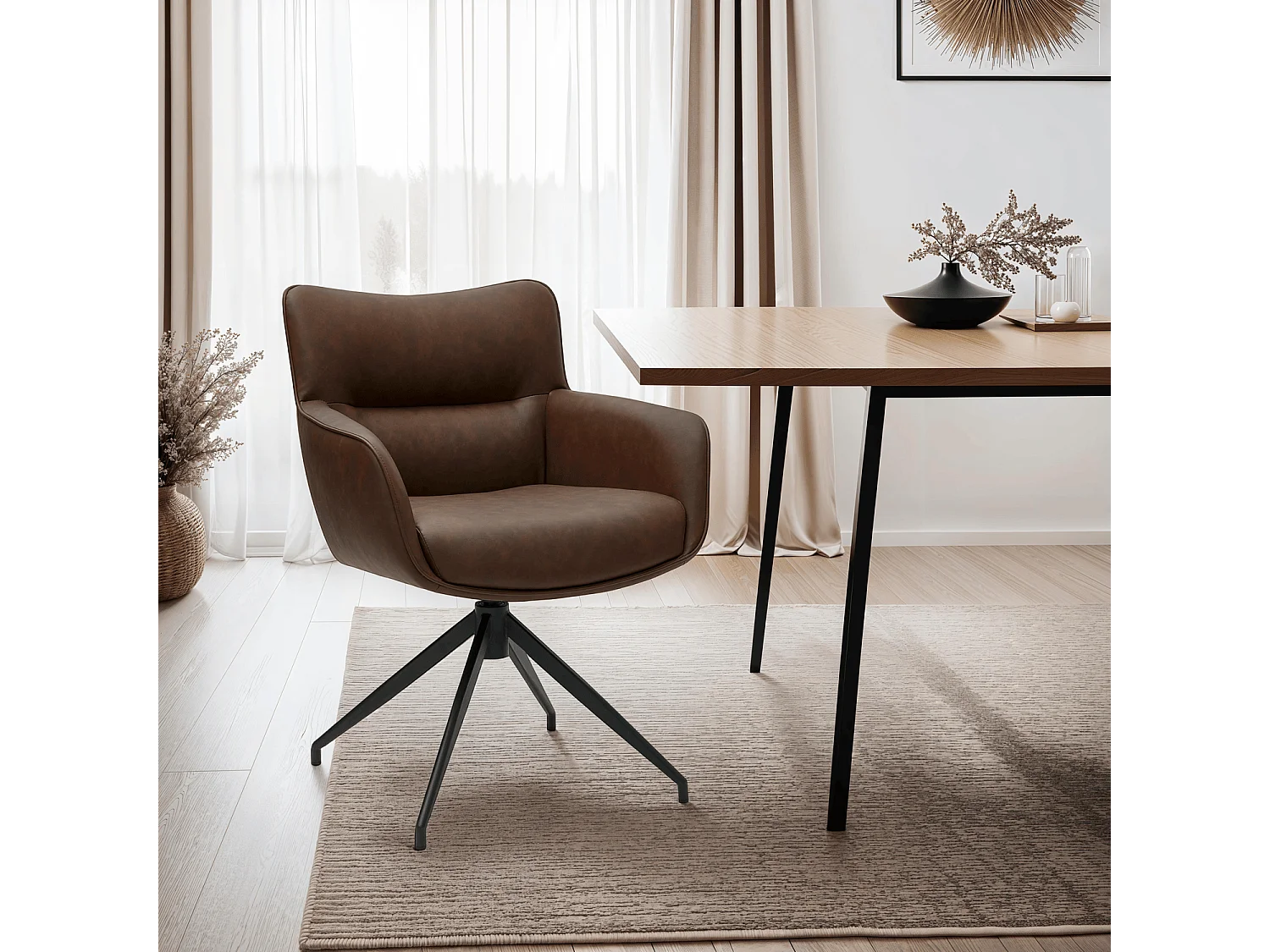 Esszimmerstuhl Drehbar 2er Set Jessica - Kunstleder & Metall - Braun