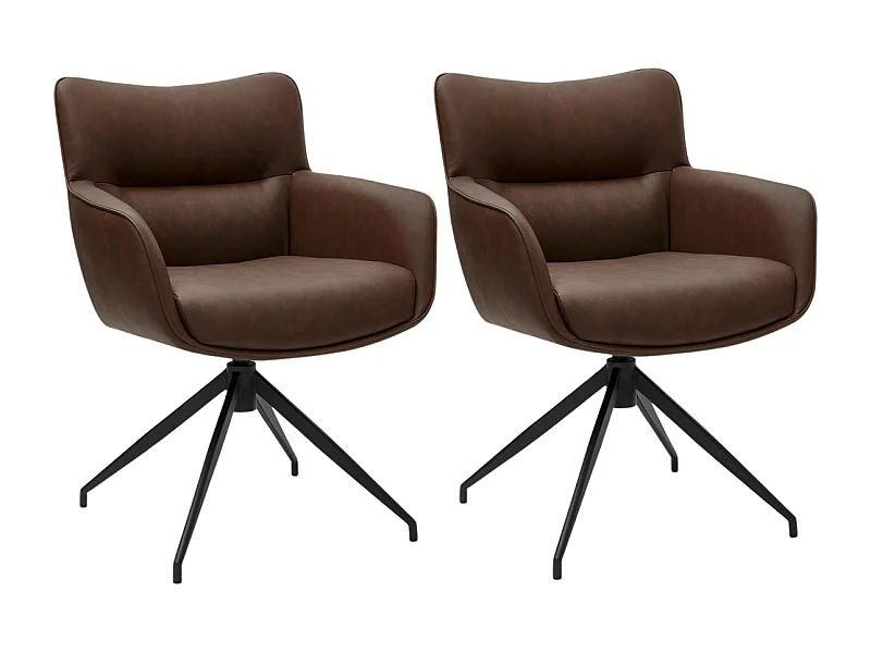 Esszimmerstuhl Drehbar 2er Set Jessica - Kunstleder & Metall - Braun