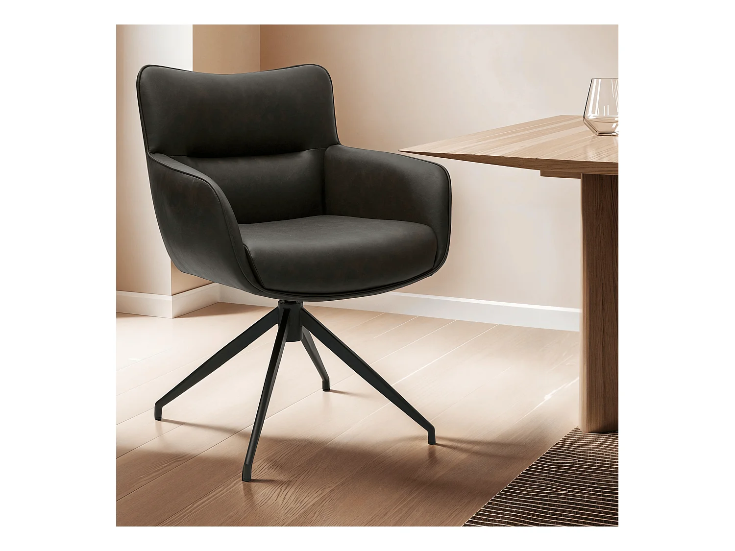 Esszimmerstuhl Drehbar 2er Set Jessica - Kunstleder & Metall - Braun