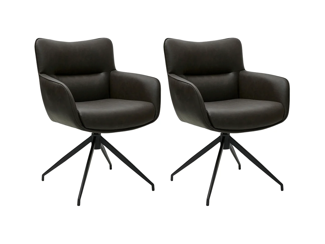 Esszimmerstuhl Drehbar 2er Set Jessica - Kunstleder & Metall - Braun