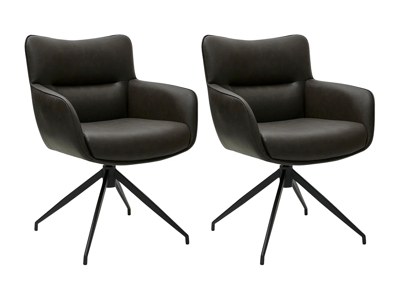 Esszimmerstuhl Drehbar 2er Set Jessica - Kunstleder & Metall - Braun