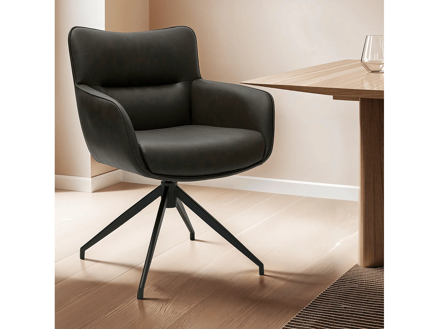 Esszimmerstuhl Drehbar 2er Set Jessica - Kunstleder & Metall - Braun