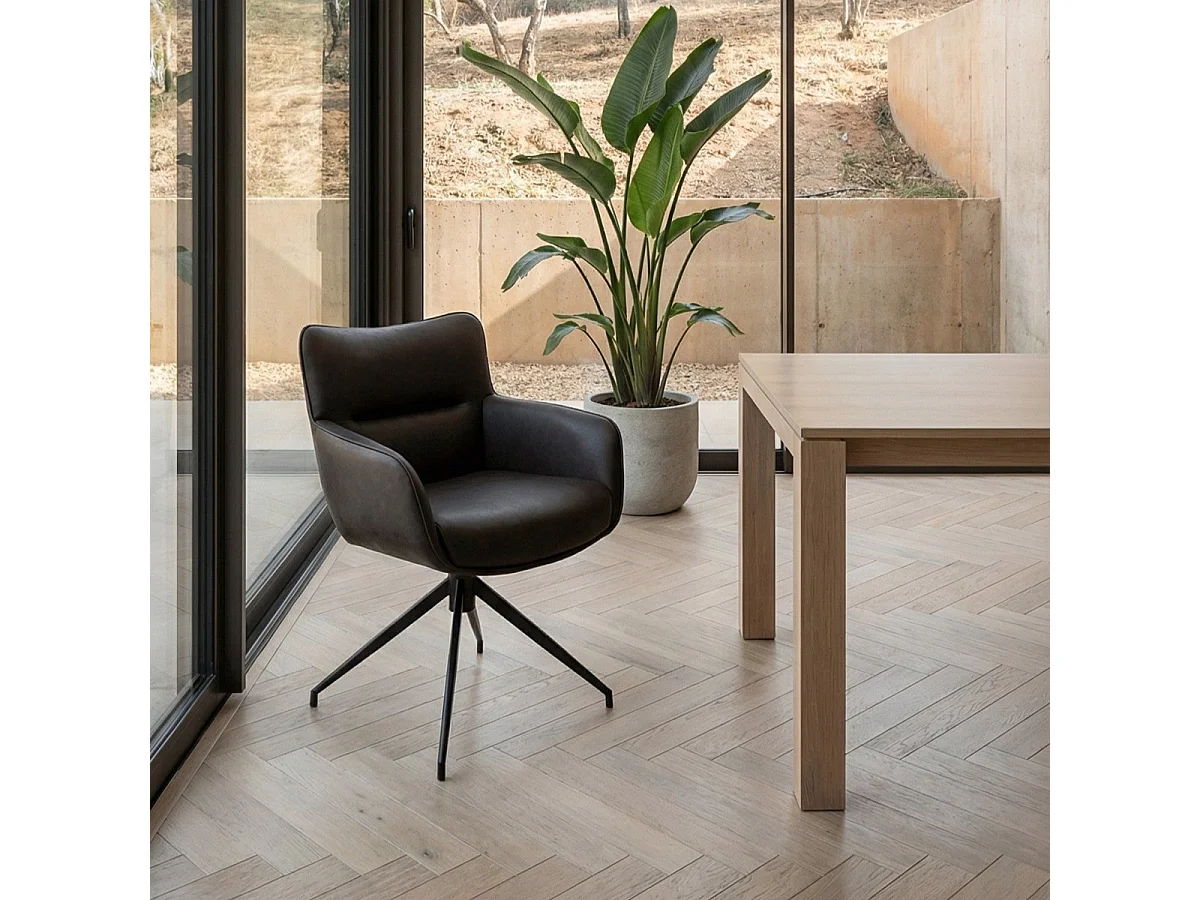 Lot de 2 chaises avec accoudoirs Jessica - Simili et métal - Marron