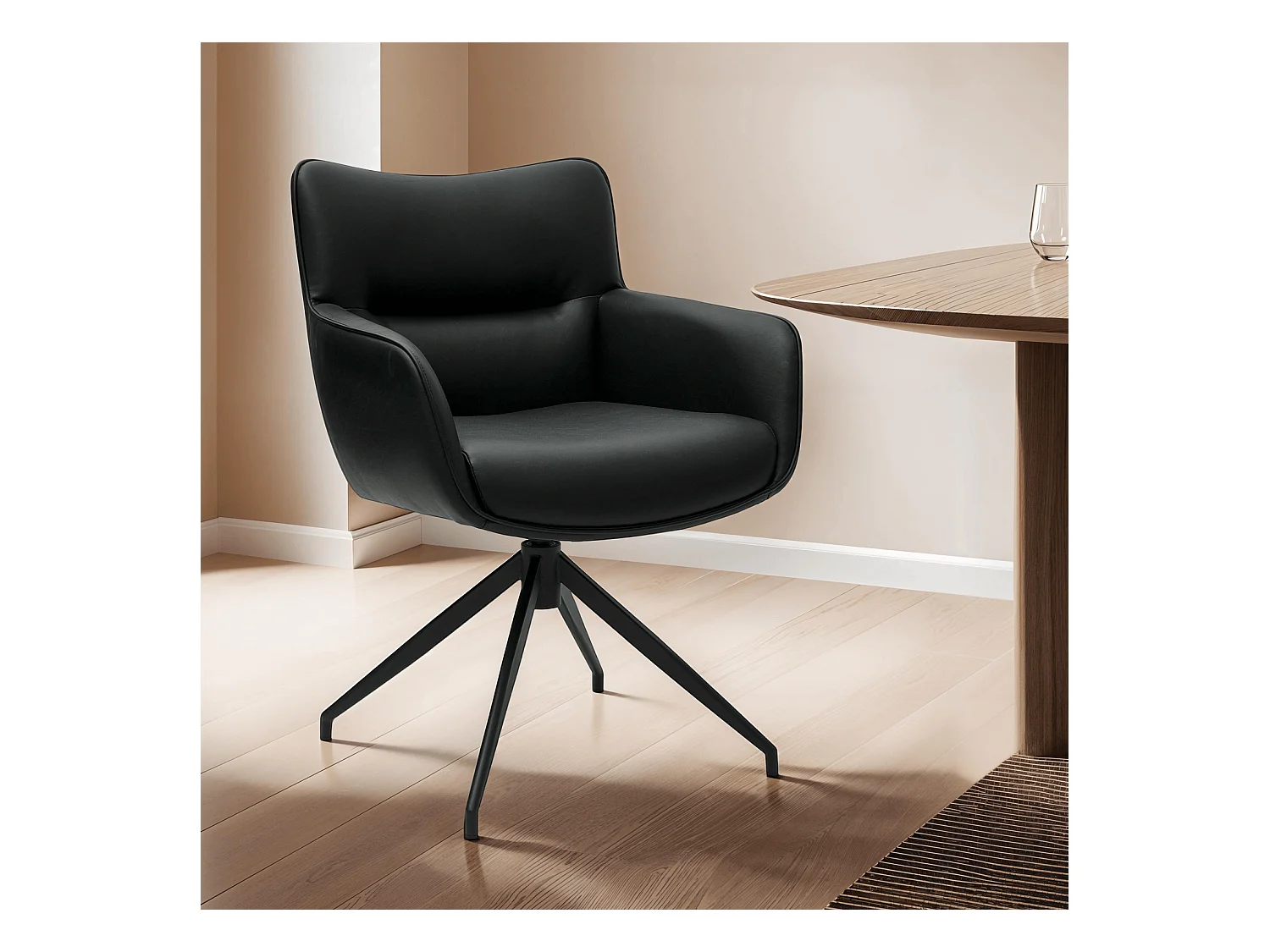 Esszimmerstuhl Drehbar 2er Set Jessica - Kunstleder & Metall - Schwarz