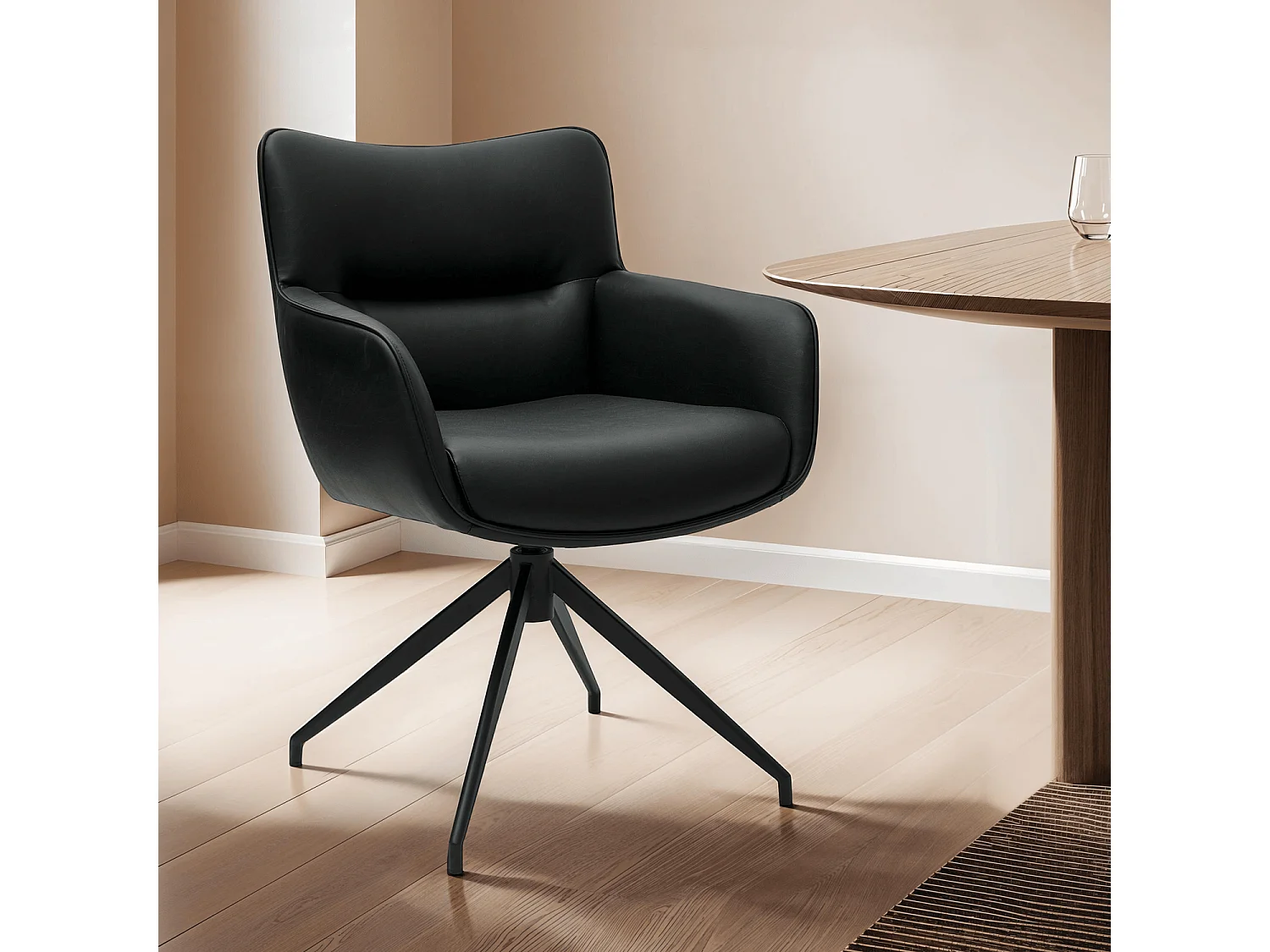 Esszimmerstuhl Drehbar 2er Set Jessica - Kunstleder & Metall - Schwarz