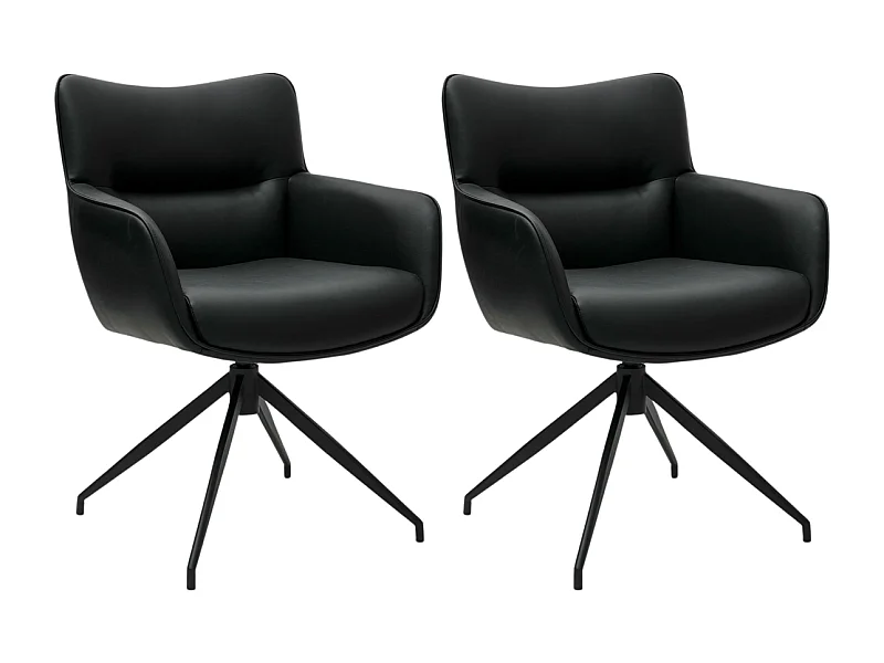Lot de 2 chaises avec accoudoirs Jessica - Simili et métal - Noir