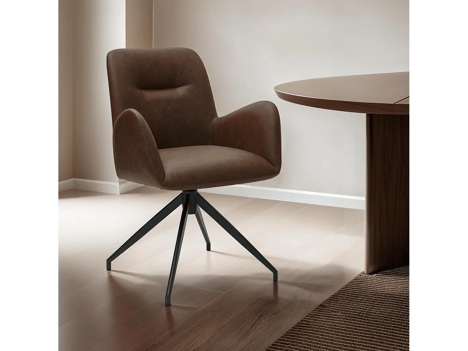 Esszimmerstuhl Drehbar 2er Set Jennifer - Kunstleder & Metall - Braun