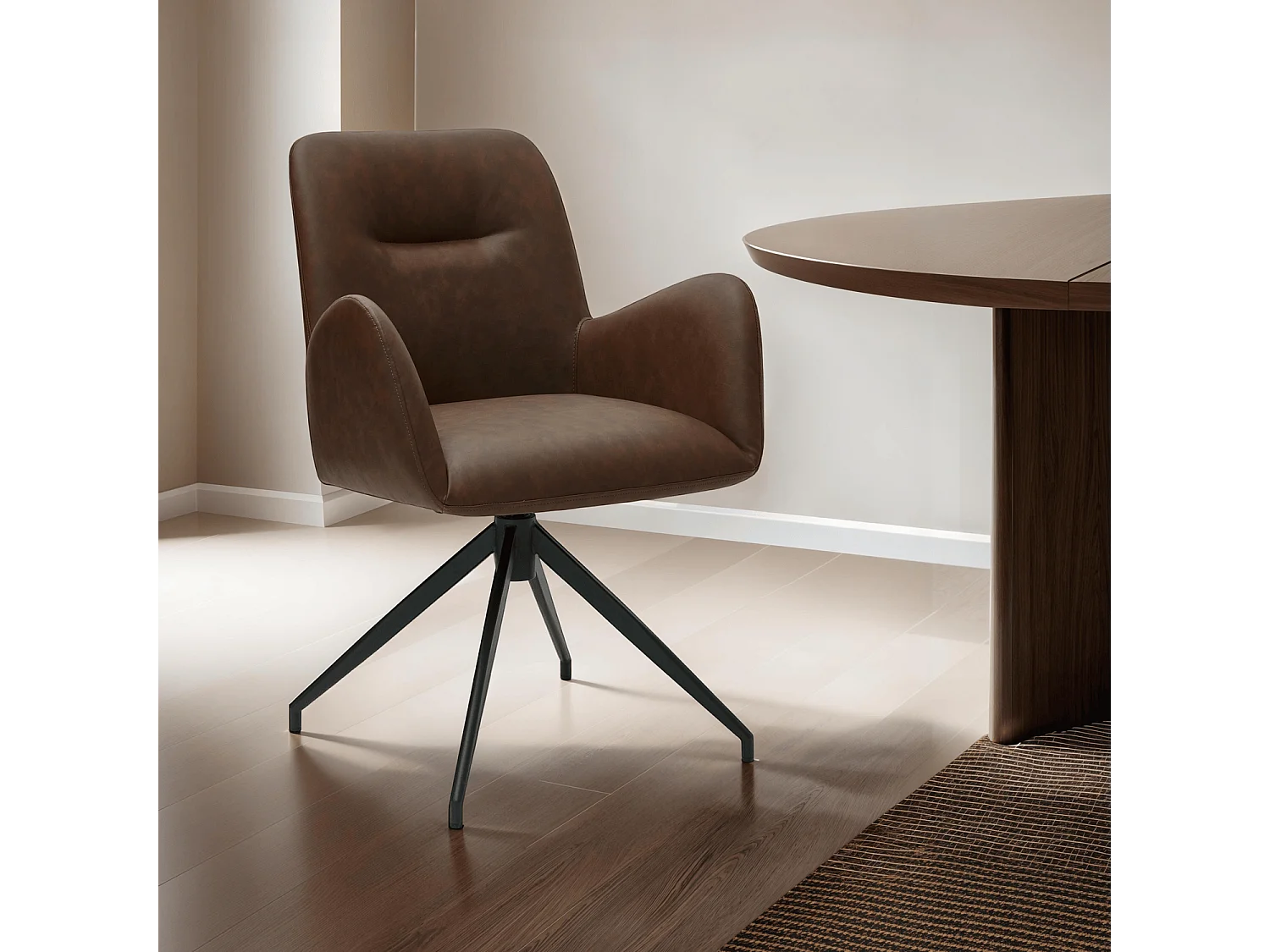 Esszimmerstuhl Drehbar 2er Set Jennifer - Kunstleder & Metall - Braun