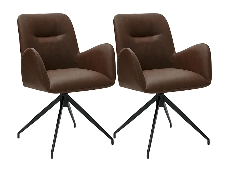 Lot de 2 chaises avec accoudoirs Jennifer - Simili et métal - Marron
