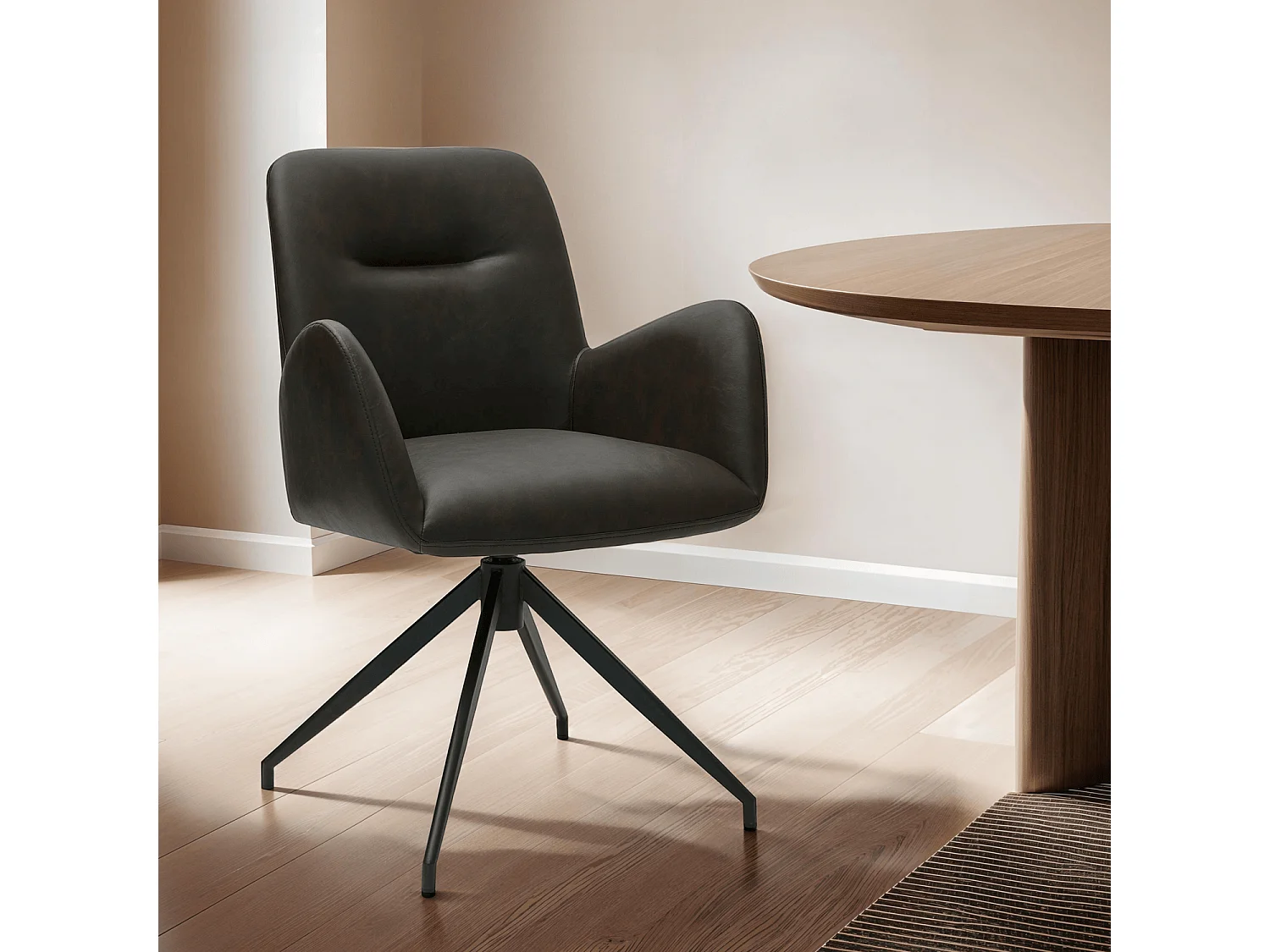 Esszimmerstuhl Drehbar 2er Set Jennifer - Kunstleder & Metall - Braun