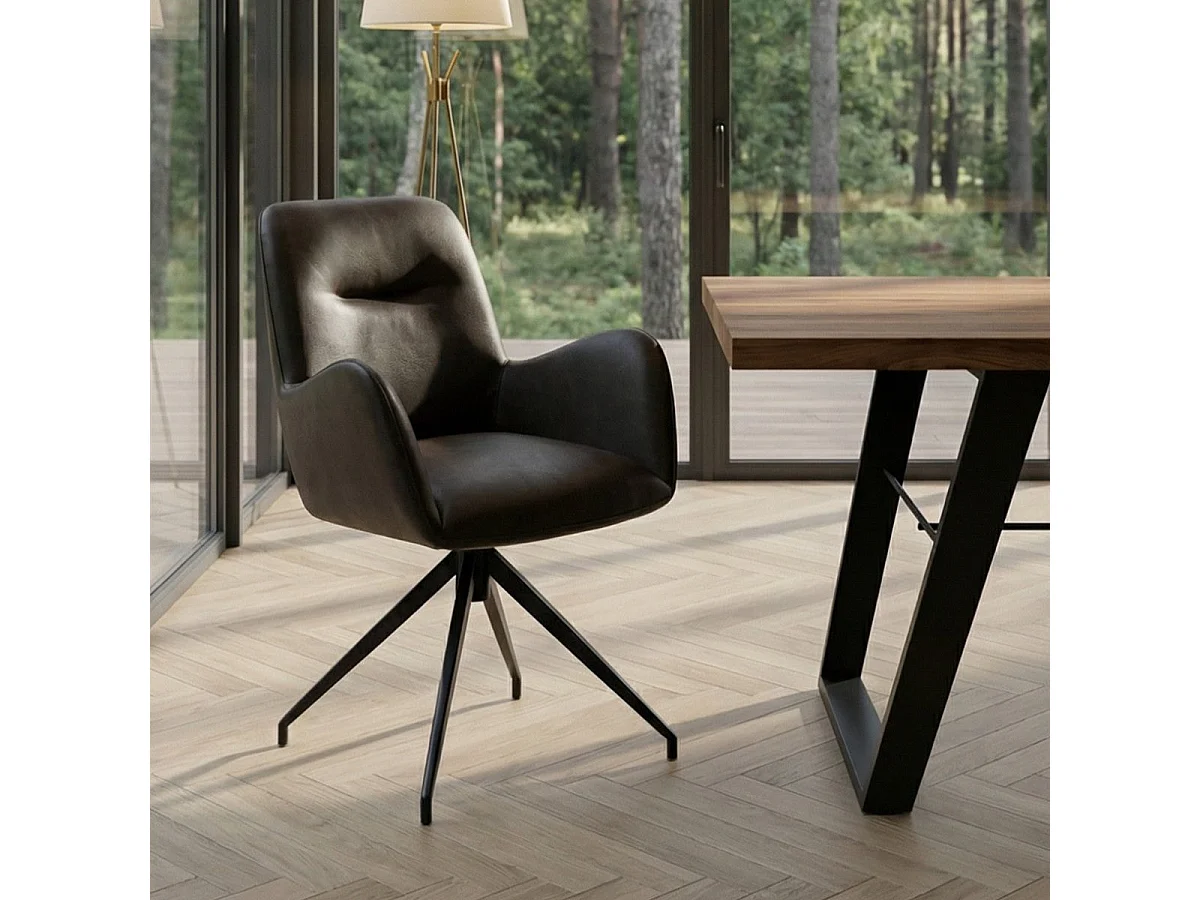 Esszimmerstühle 2er Set Jennifer - Kunstleder & Metall - Dunkelbraun