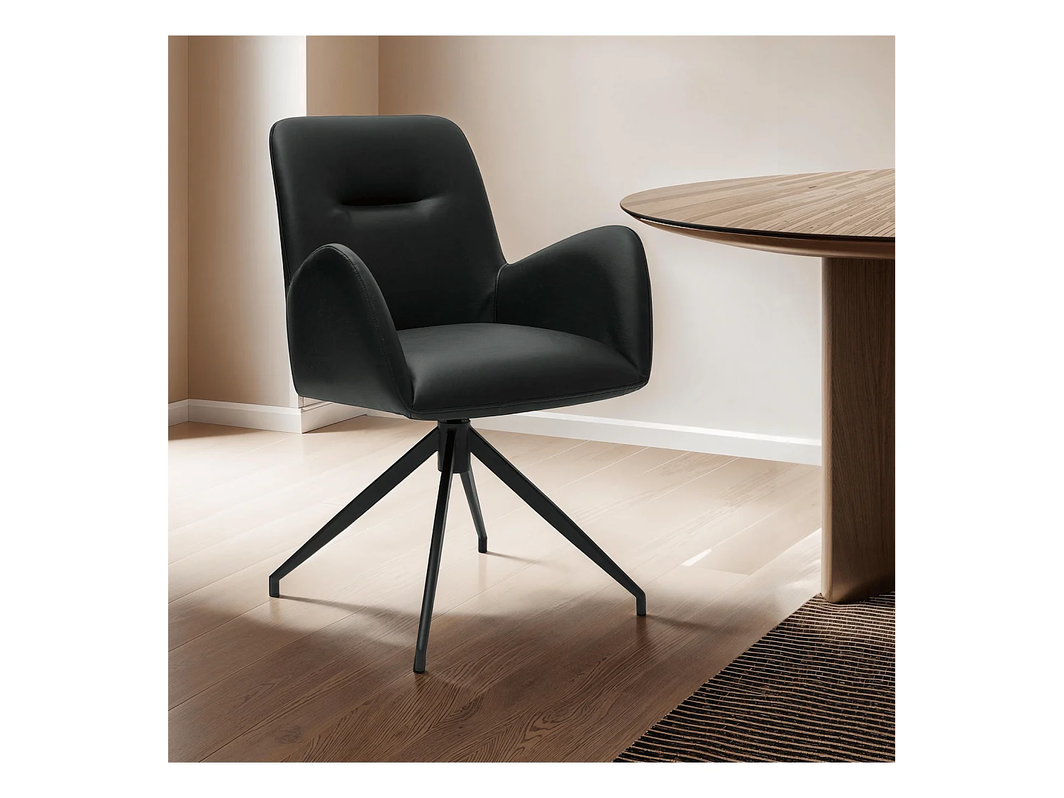 Esszimmerstuhl Drehbar 2er Set Jennifer - Kunstleder & Metall - Schwarz