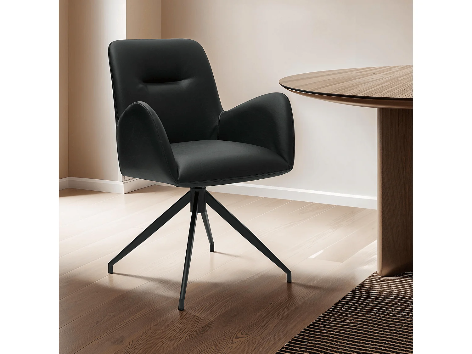 Esszimmerstuhl Drehbar 2er Set Jennifer - Kunstleder & Metall - Schwarz