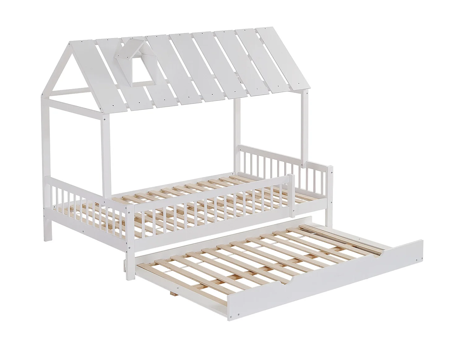 Lit enfant 120x200 cm avec un lit gigogne 120x190 cm - en Bois de pin et MDF - Blanc