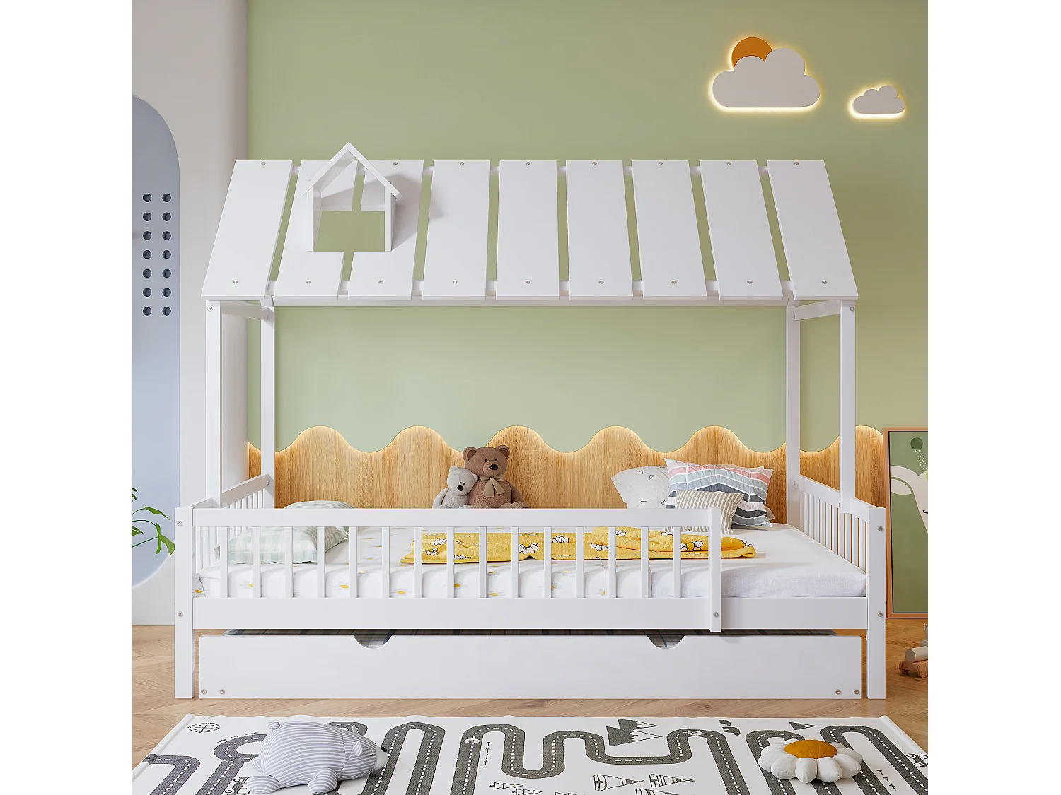 Kinderbed 120x200 cm met onderschuifbed 120x190 cm - in grenenhout en MDF - Wit