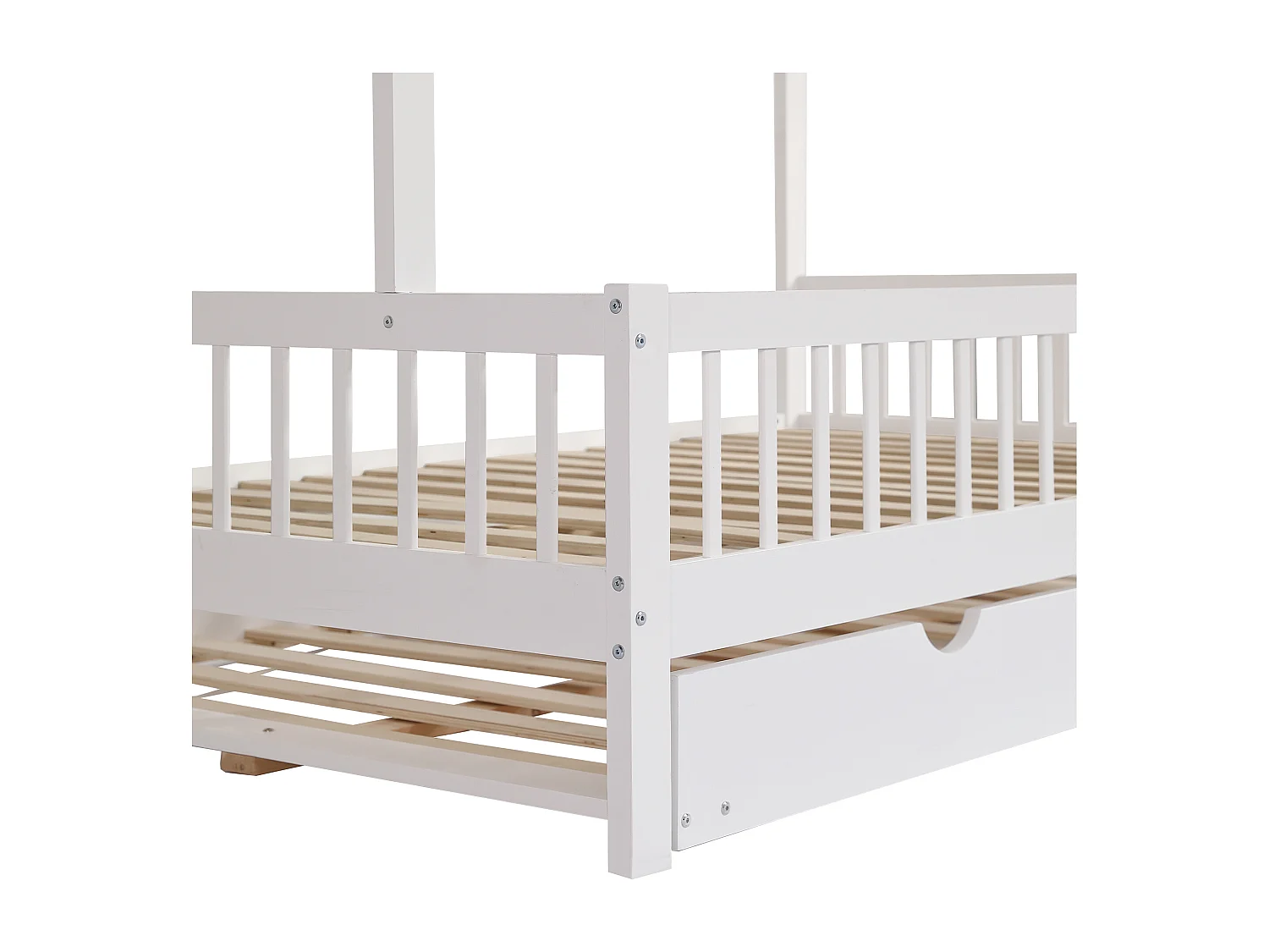 Kinderbed 120x200 cm met onderschuifbed 120x190 cm - in grenenhout en MDF - Wit