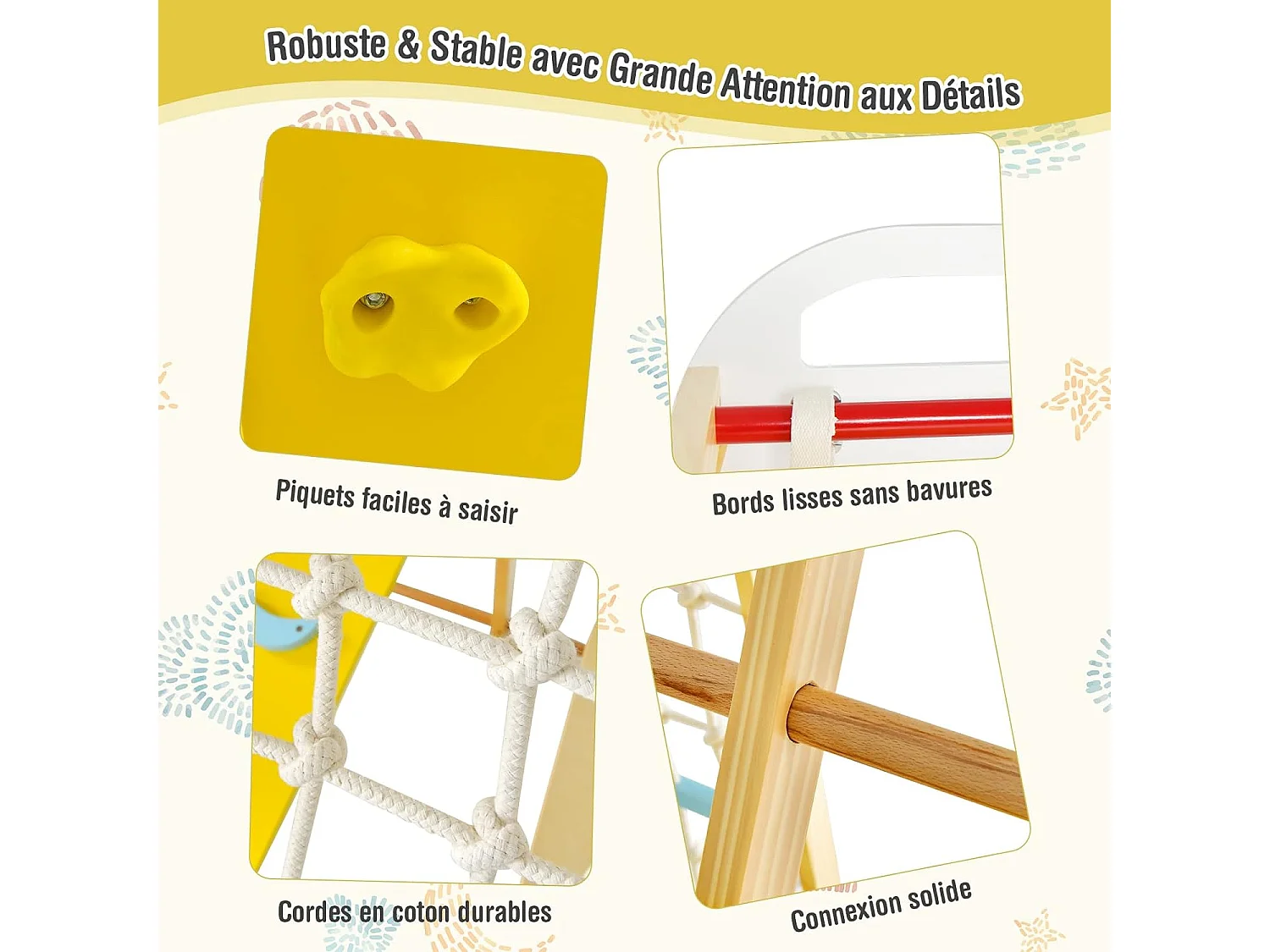 Aire de Jeux Portique Bois Enfants 8 en 1 avec Toboggan Jeu d’Escalade Balançoire Barre de Singe Anneaux de Gymnastique Charge 240KG 1 an+, Coloré