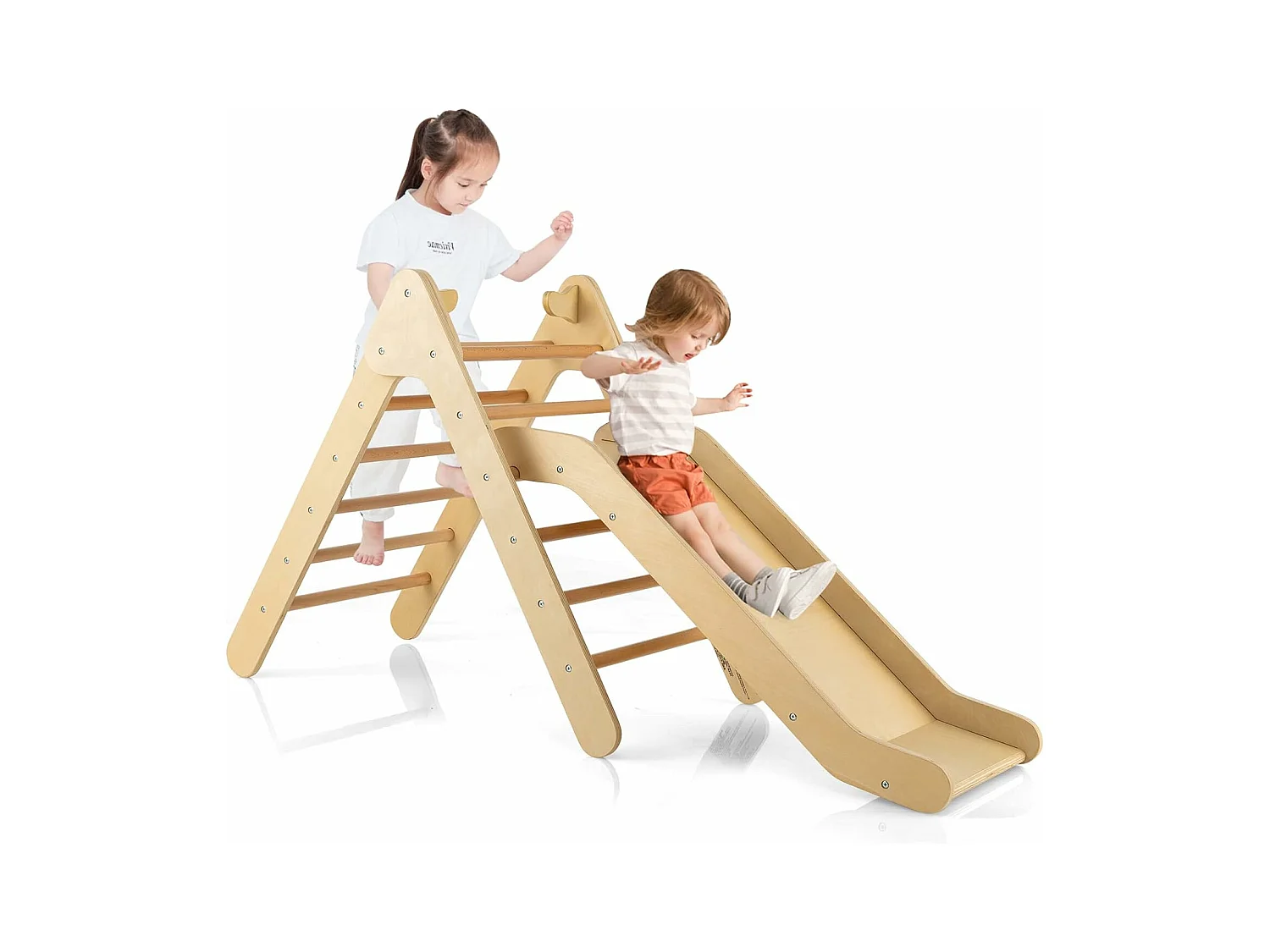 2 en 1 Triangle d'escalade en Bois avec Toboggan, Echelle d’Escalade avec Hauteur Réglable, Structure Solide, Jouet d'escalade pour Chambre Salle de Jeux, Charge 60kg pour Enfants de 1 an+