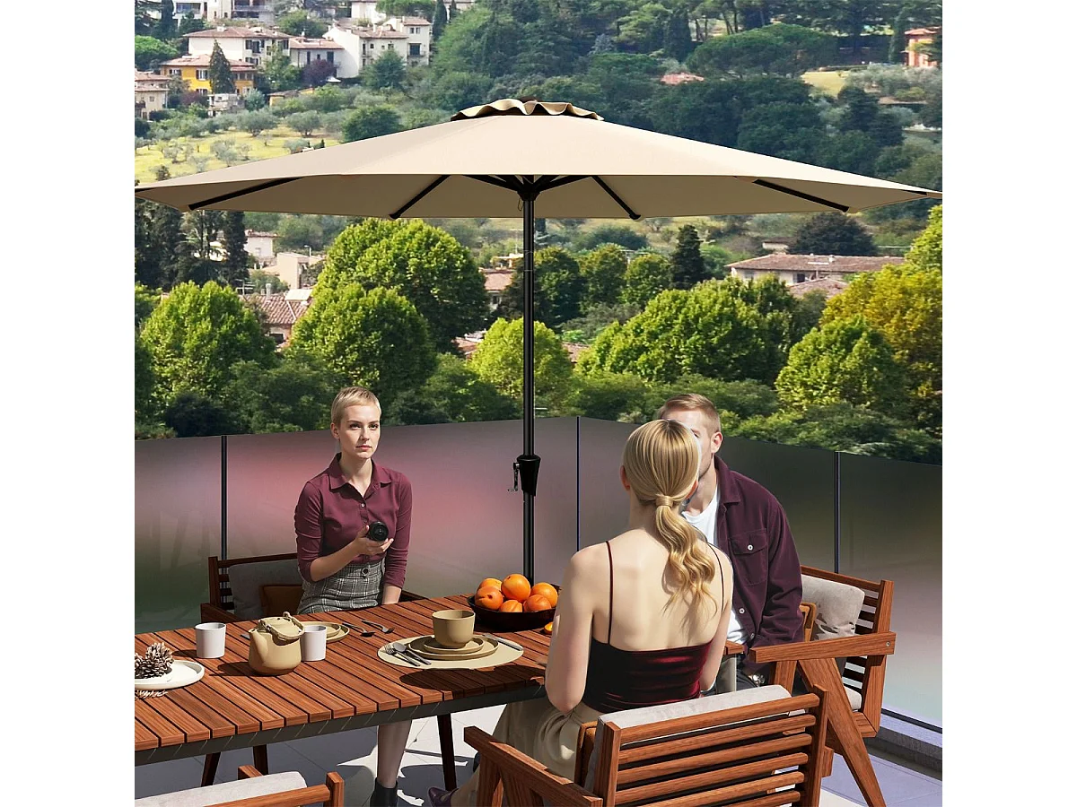 Parasol Inclinable Dia.300CM en Métal Toile Polyester Imperméable avec Ouvertures d'Aération pour Jardin,Terrasse Beige